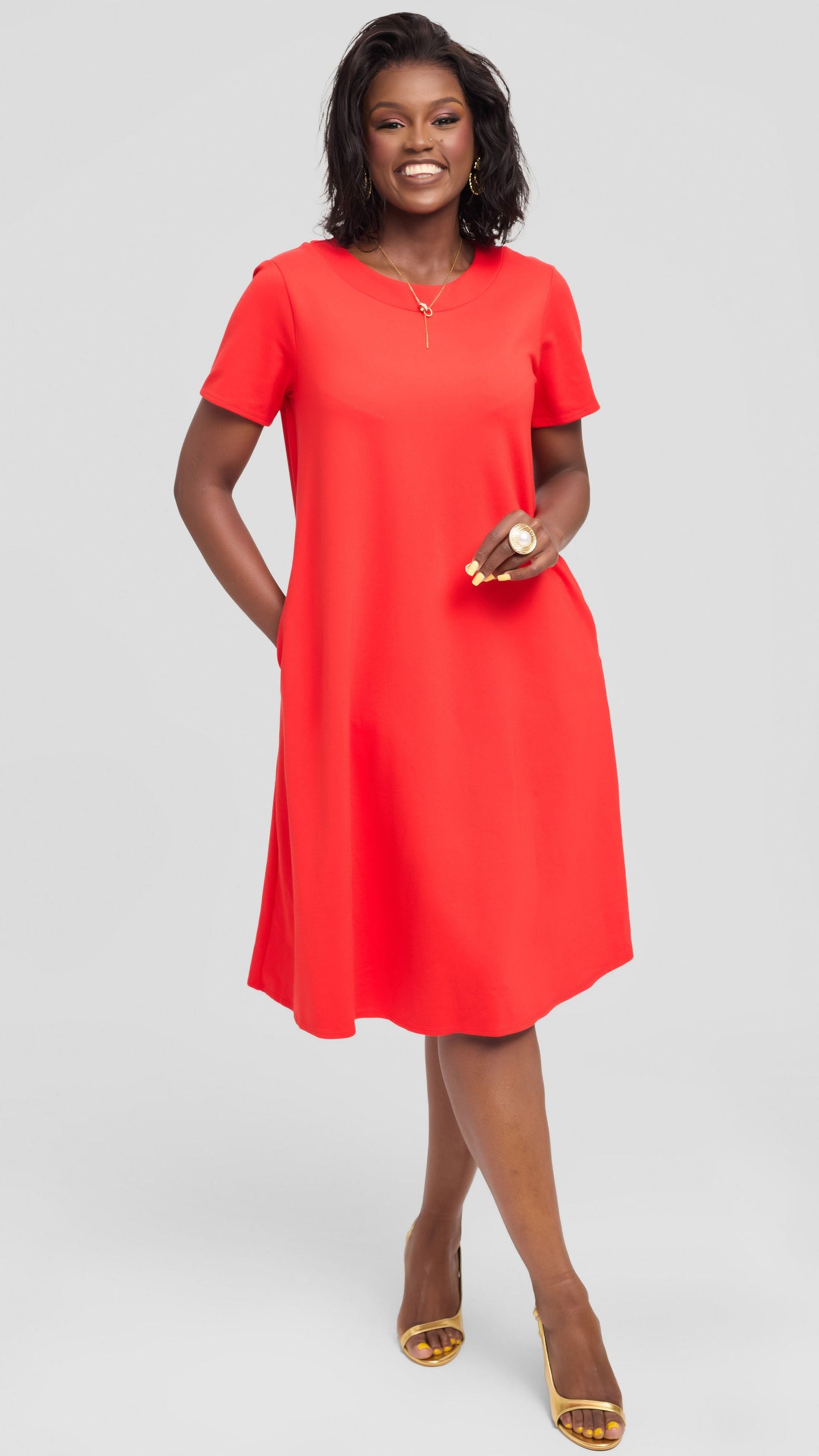 Vivo Jema Short Sleeve Tent Dress in Ponte - Orange