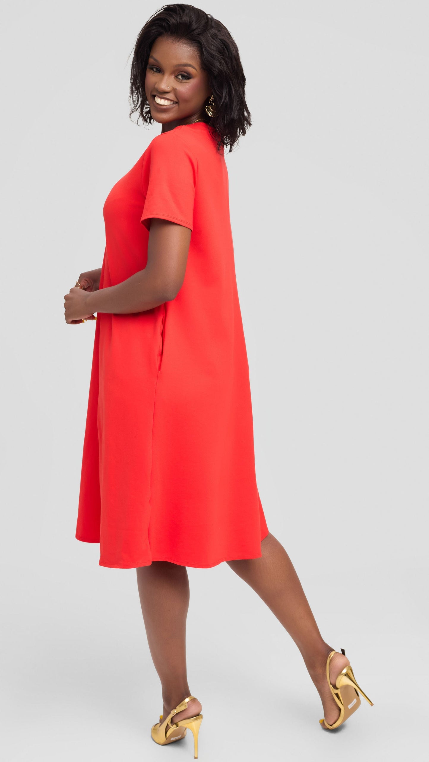 Vivo Jema Short Sleeve Tent Dress in Ponte - Orange