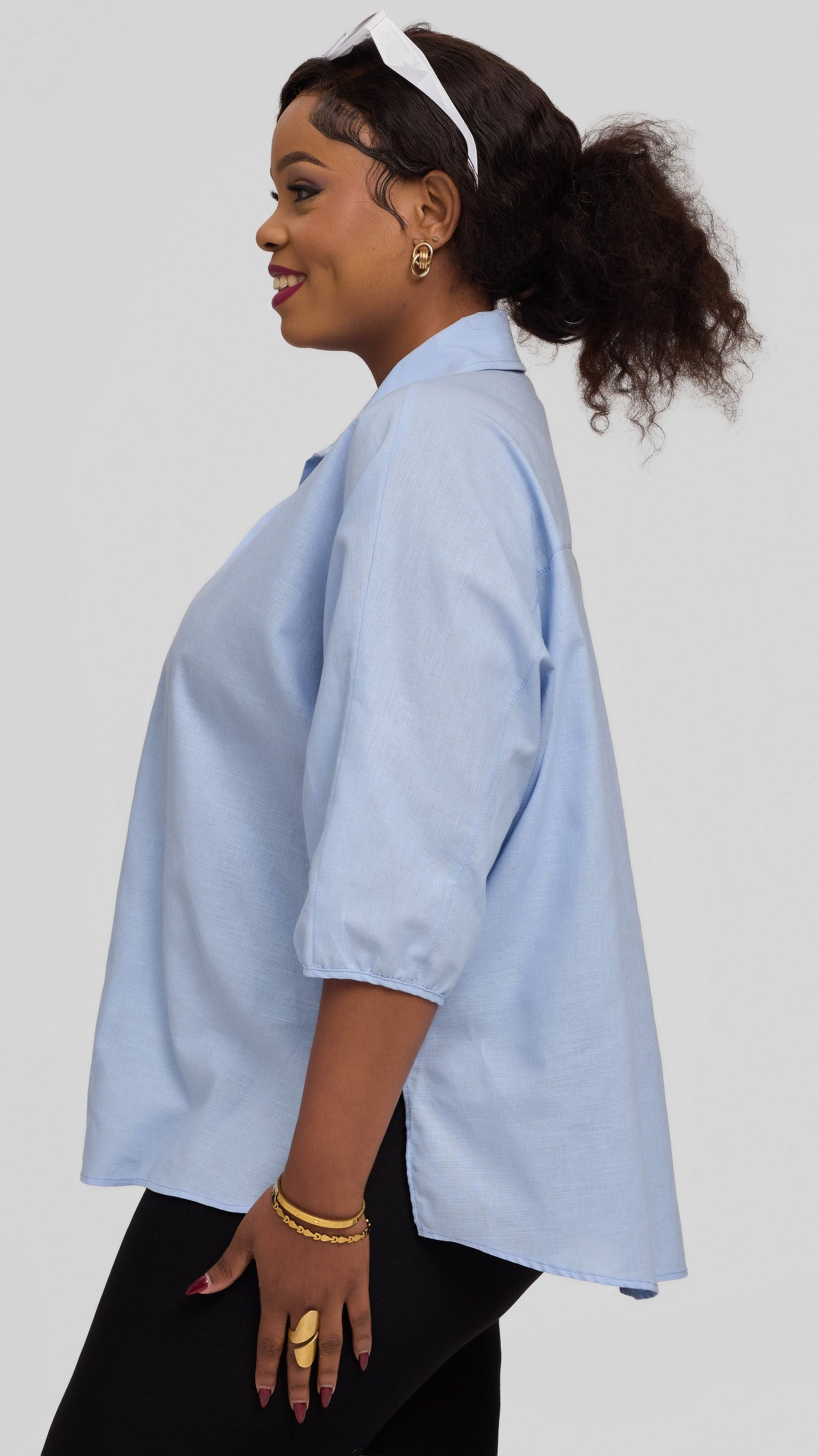 Safari by Vivo Back Pleat Loose Top in Linen Blend - Light Blue
