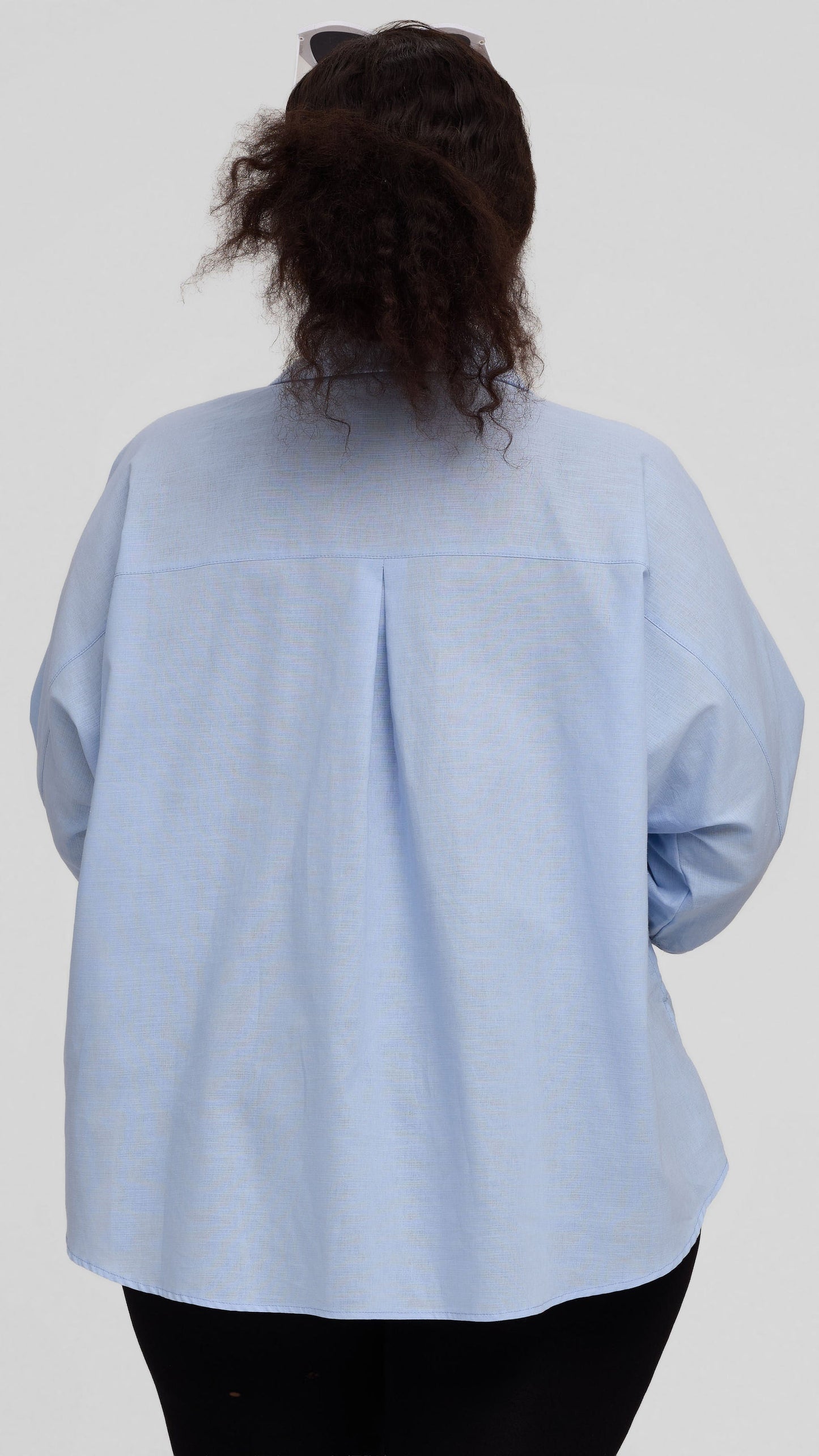 Safari by Vivo Back Pleat Loose Top in Linen Blend - Light Blue