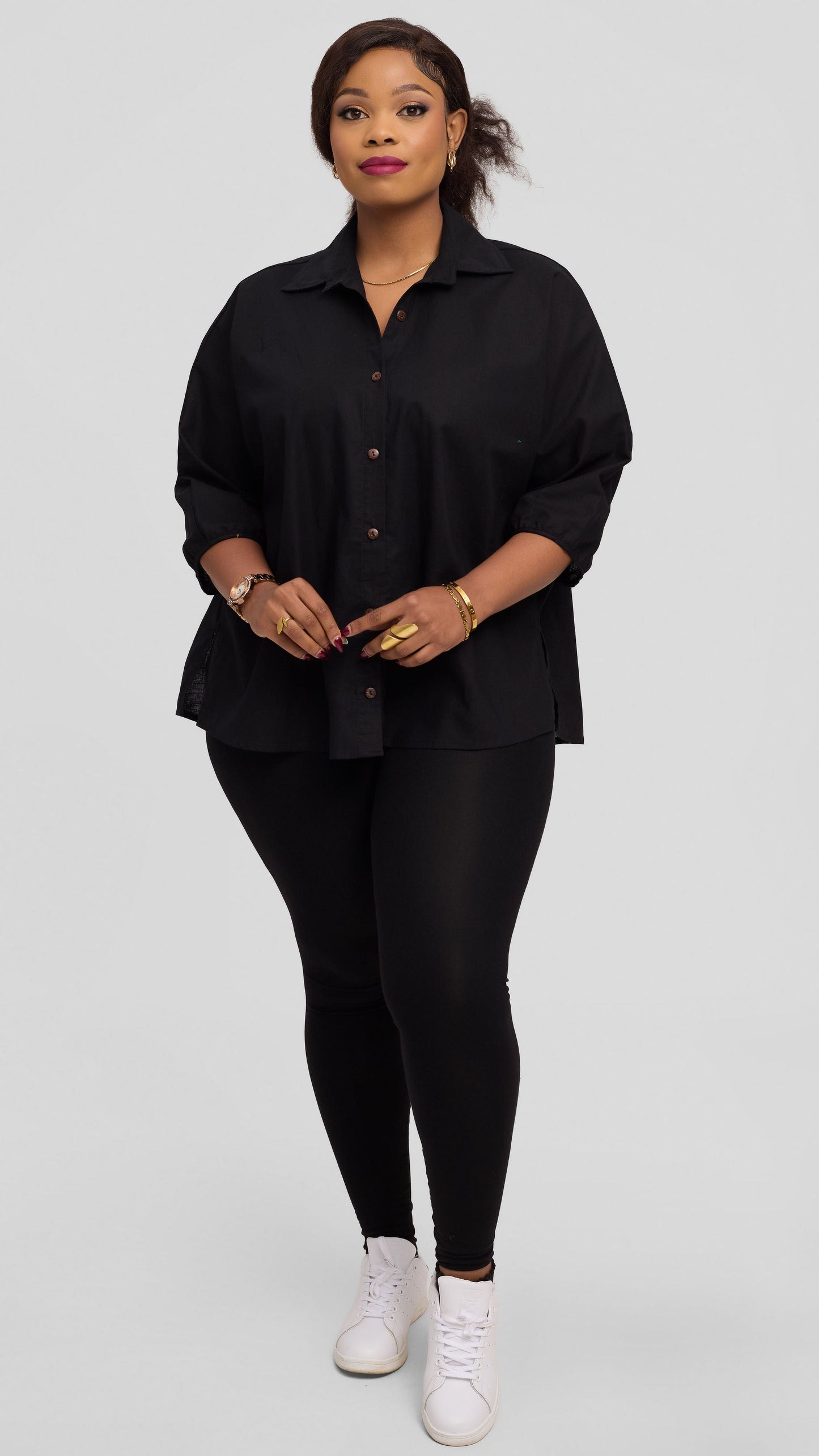 Safari by Vivo Back Pleat Loose Top in Linen Blend - Black