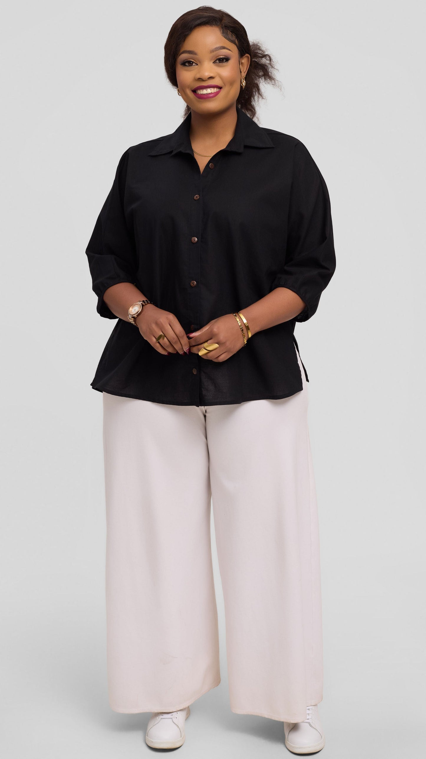 Safari by Vivo Back Pleat Loose Top in Linen Blend - Black
