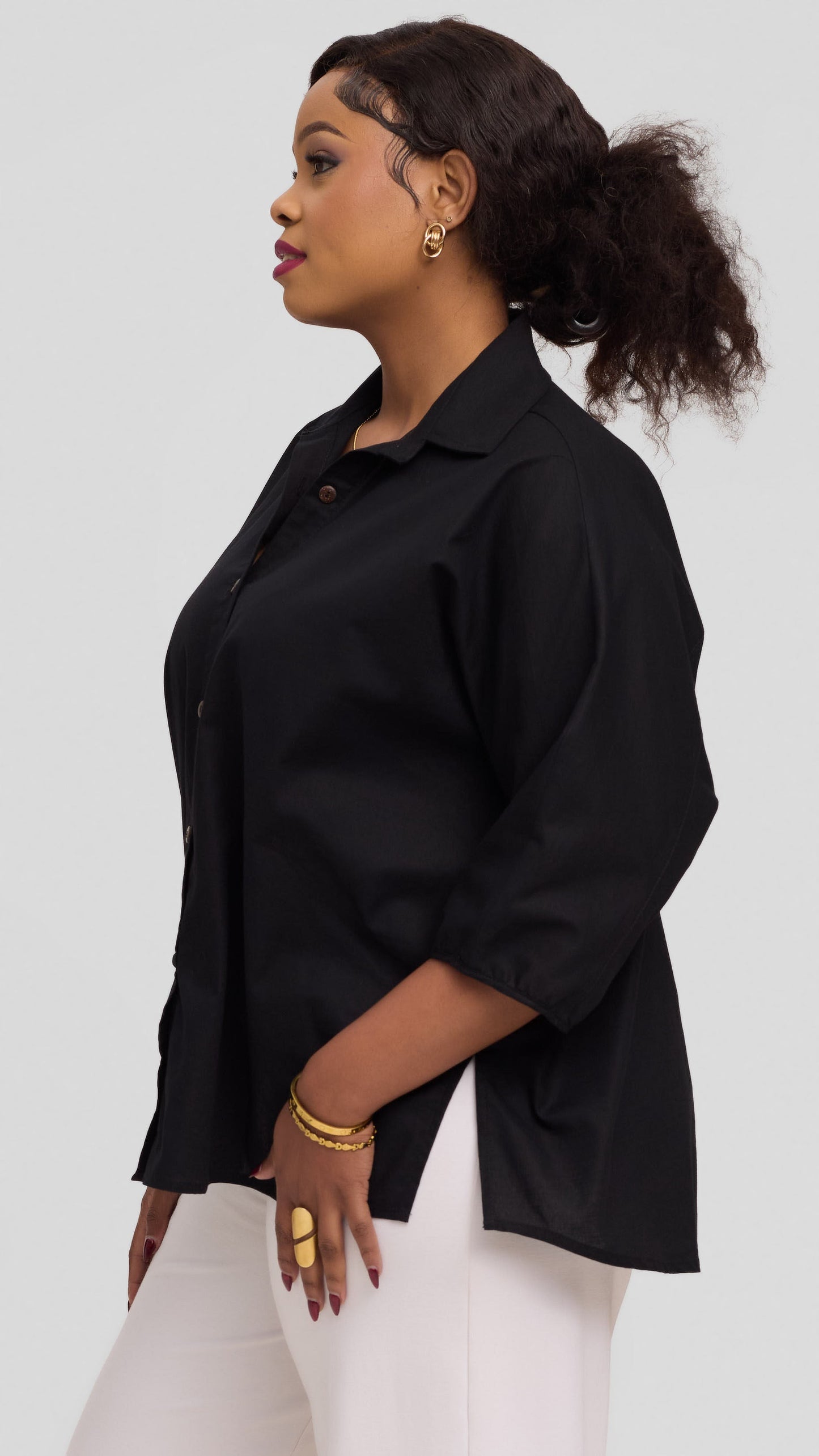 Safari by Vivo Back Pleat Loose Top in Linen Blend - Black