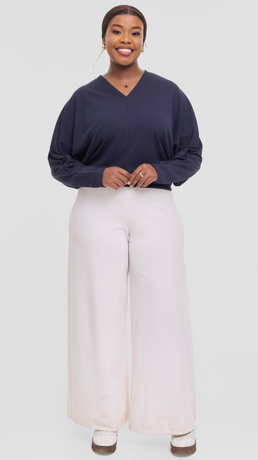 Vivo Tanda V-Neck Top in Stretch Rib - Navy