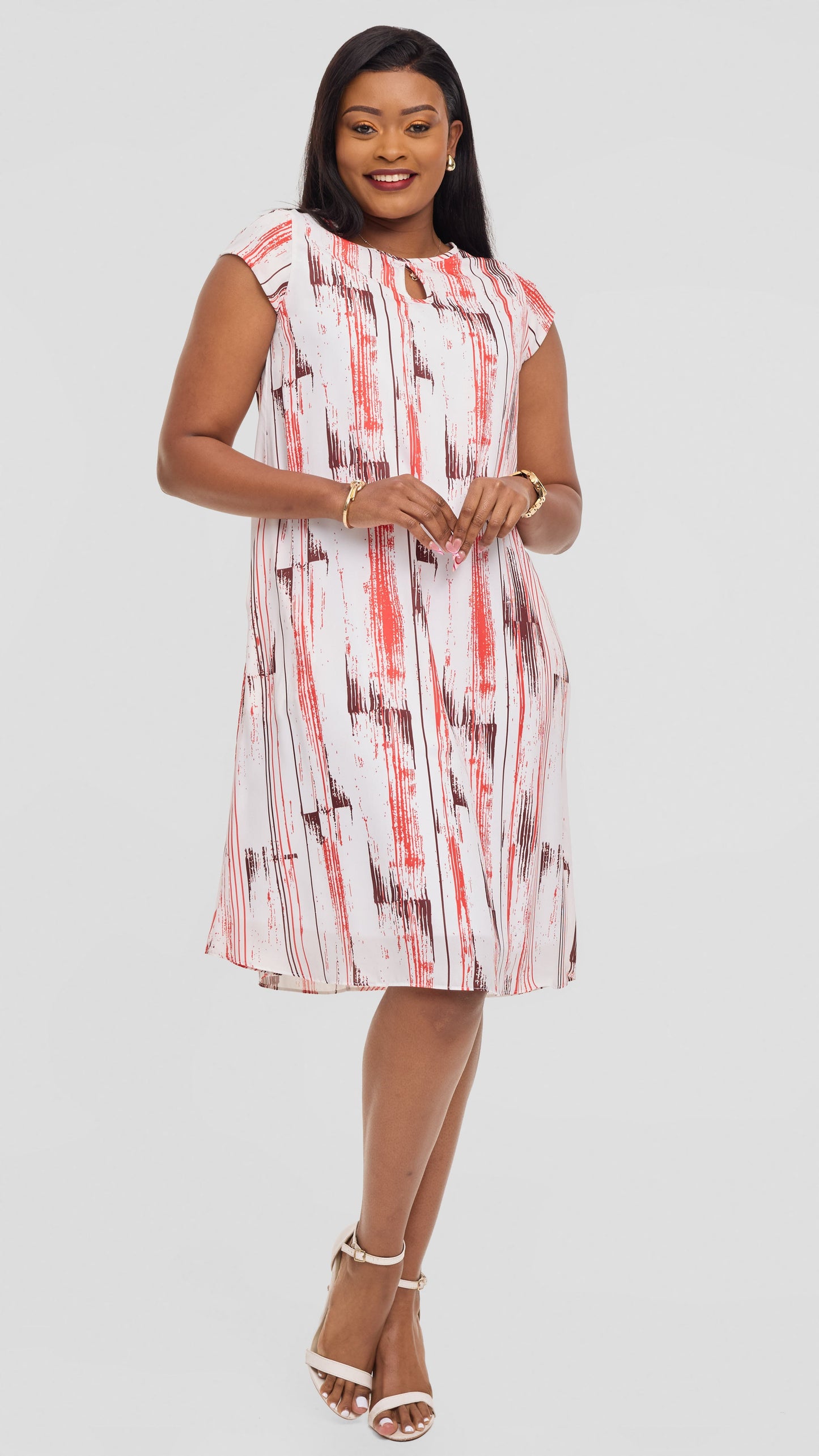 Vivo Sierra Cap Sleeve Tent Dress in Chiffon - White / Red Siolo Print