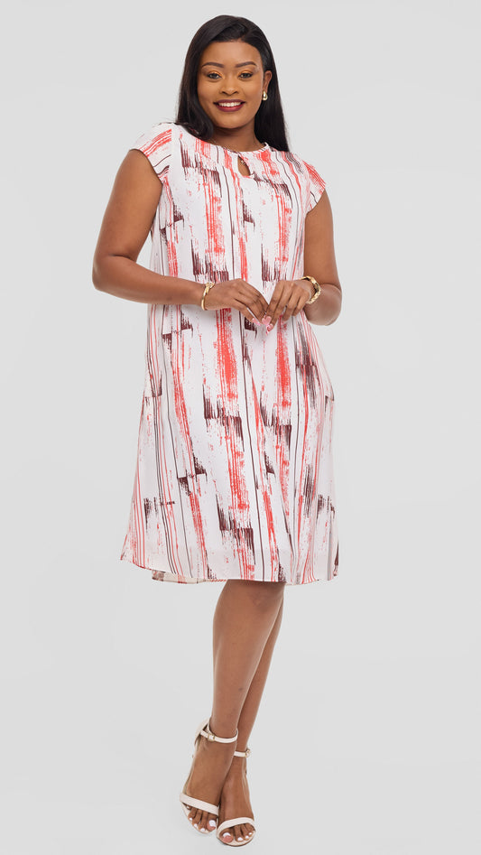 Vivo Sierra Cap Sleeve Tent Dress in Chiffon - White / Red Siolo Print