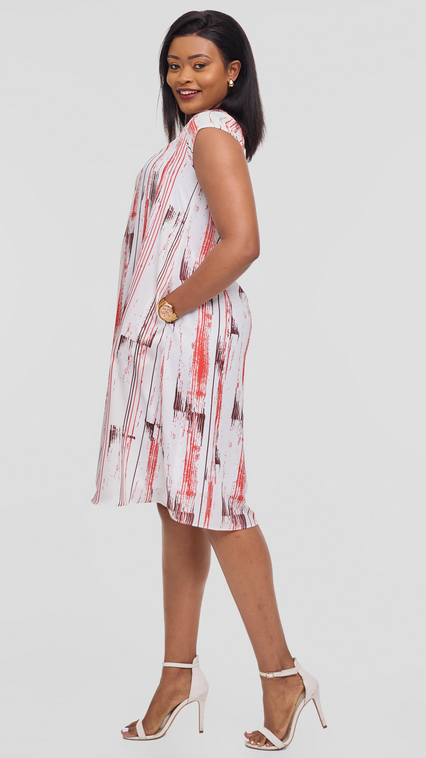 Vivo Sierra Cap Sleeve Tent Dress in Chiffon - White / Red Siolo Print