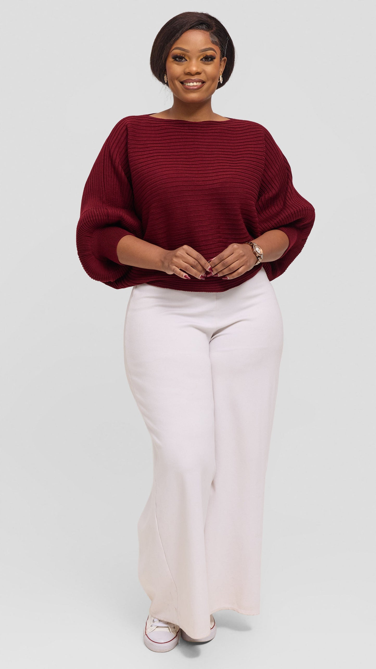 Vivo Balloon Sleeved Sweater - Burgundy