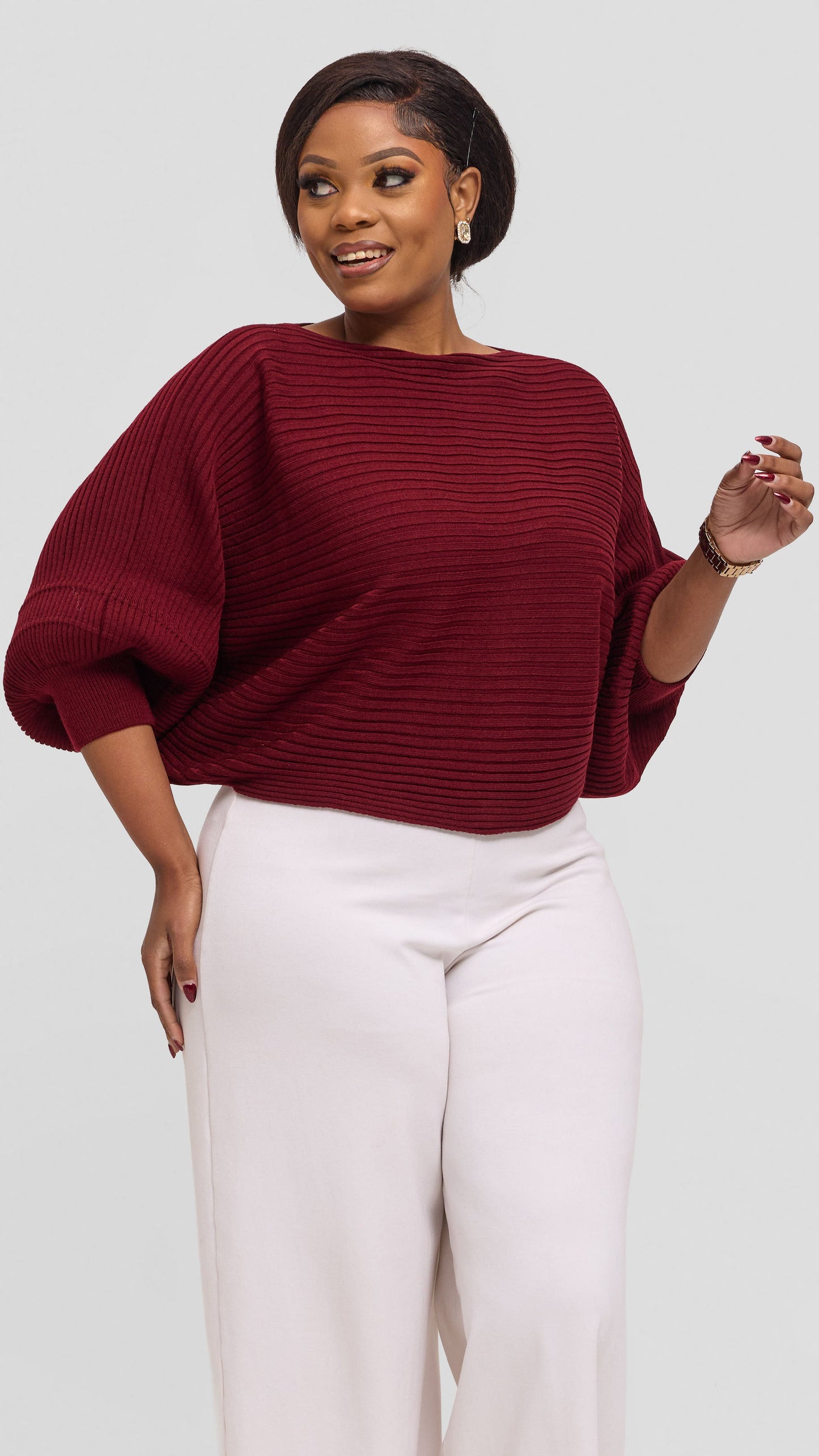 Vivo Balloon Sleeved Sweater - Burgundy