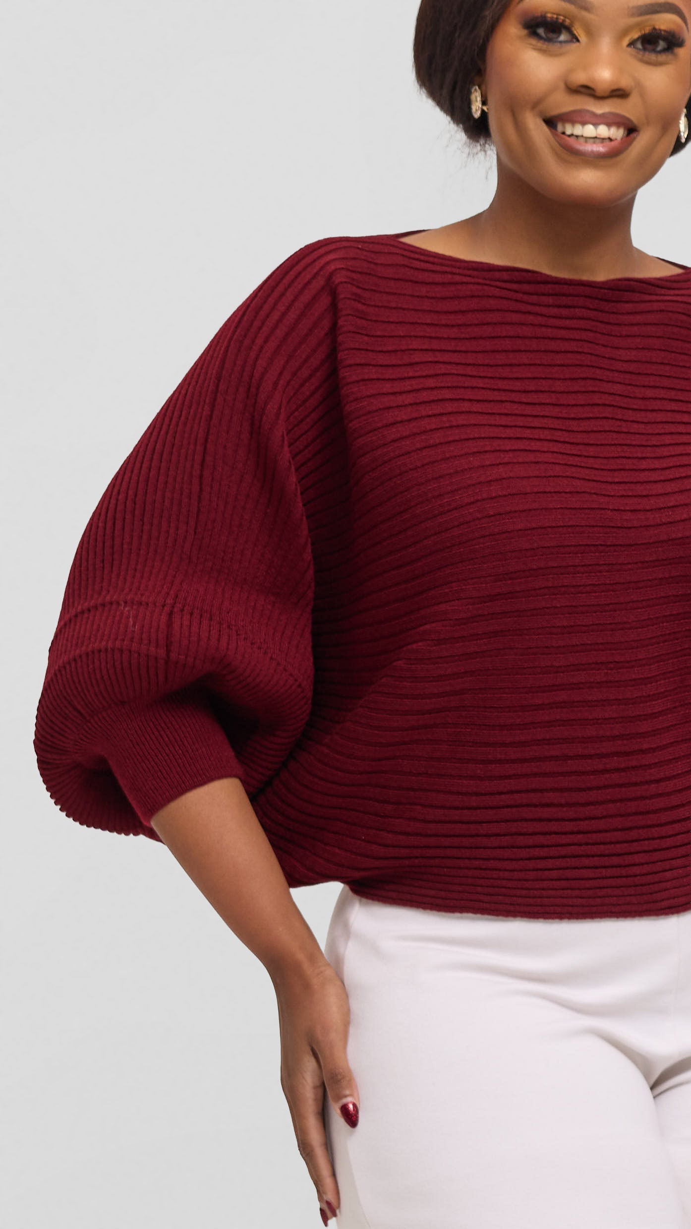 Vivo Balloon Sleeved Sweater - Burgundy
