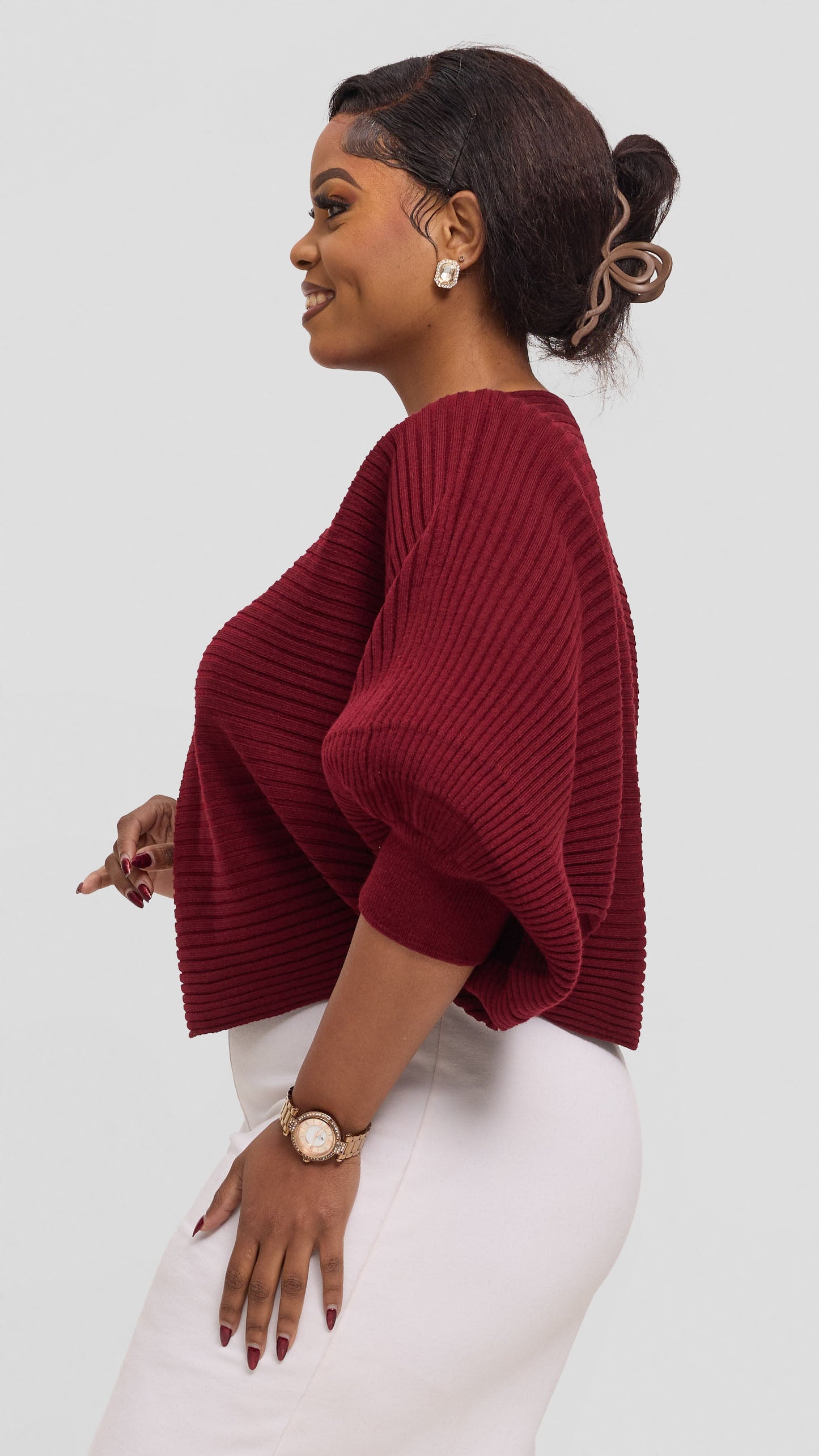 Vivo Balloon Sleeved Sweater - Burgundy