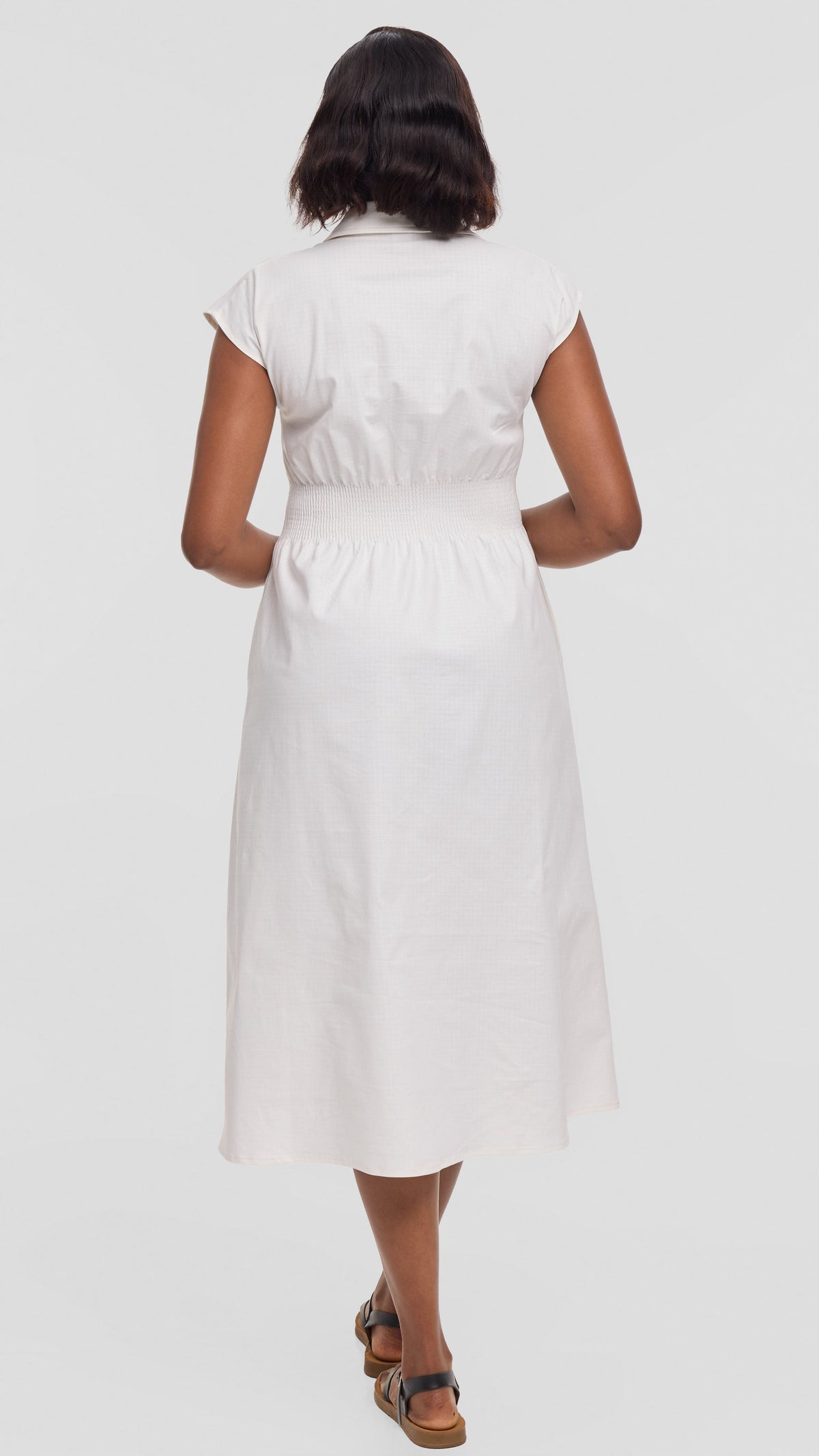 Safari by Vivo Shirred Waist Midi Dress in Cotton - Off White