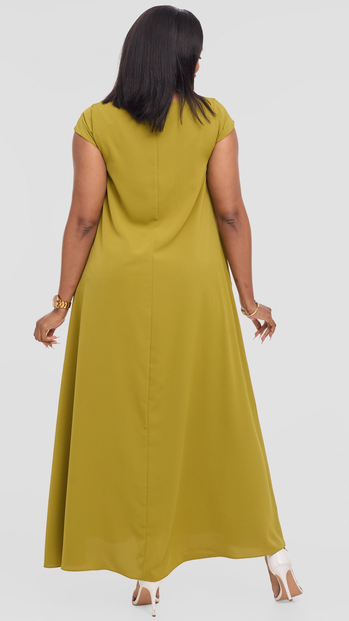 Vivo Basic Round Neck Maxi Dress in Crepe - Olive