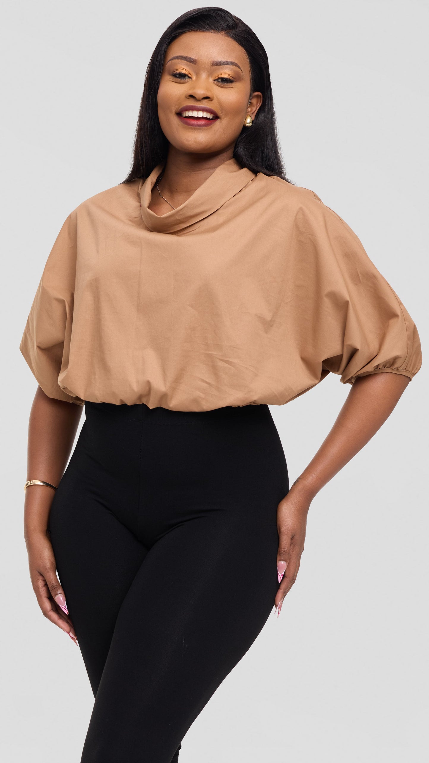 Safari by Vivo Njano Drawstring Top in Cotton - Tan