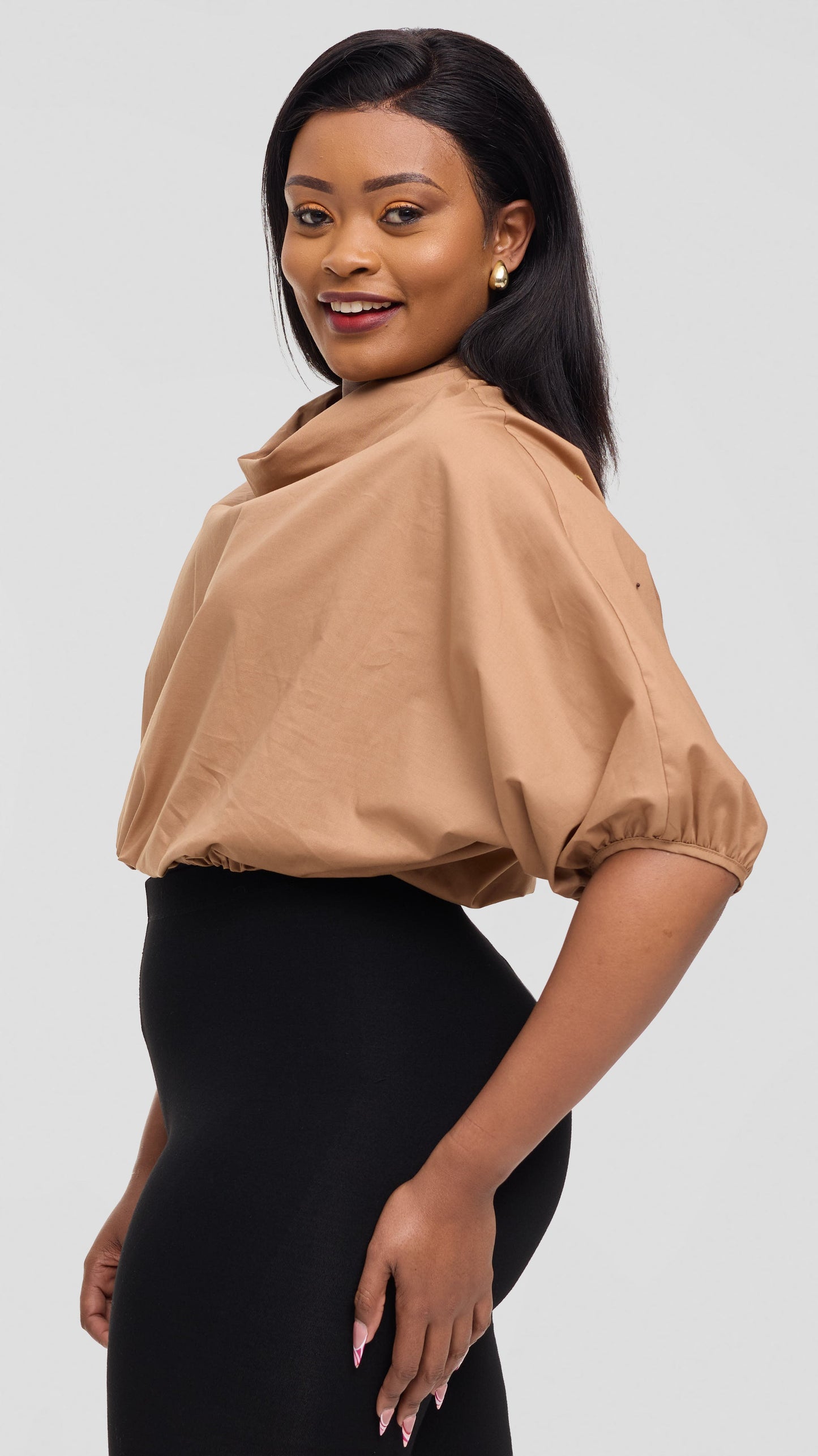 Safari by Vivo Njano Drawstring Top in Cotton - Tan