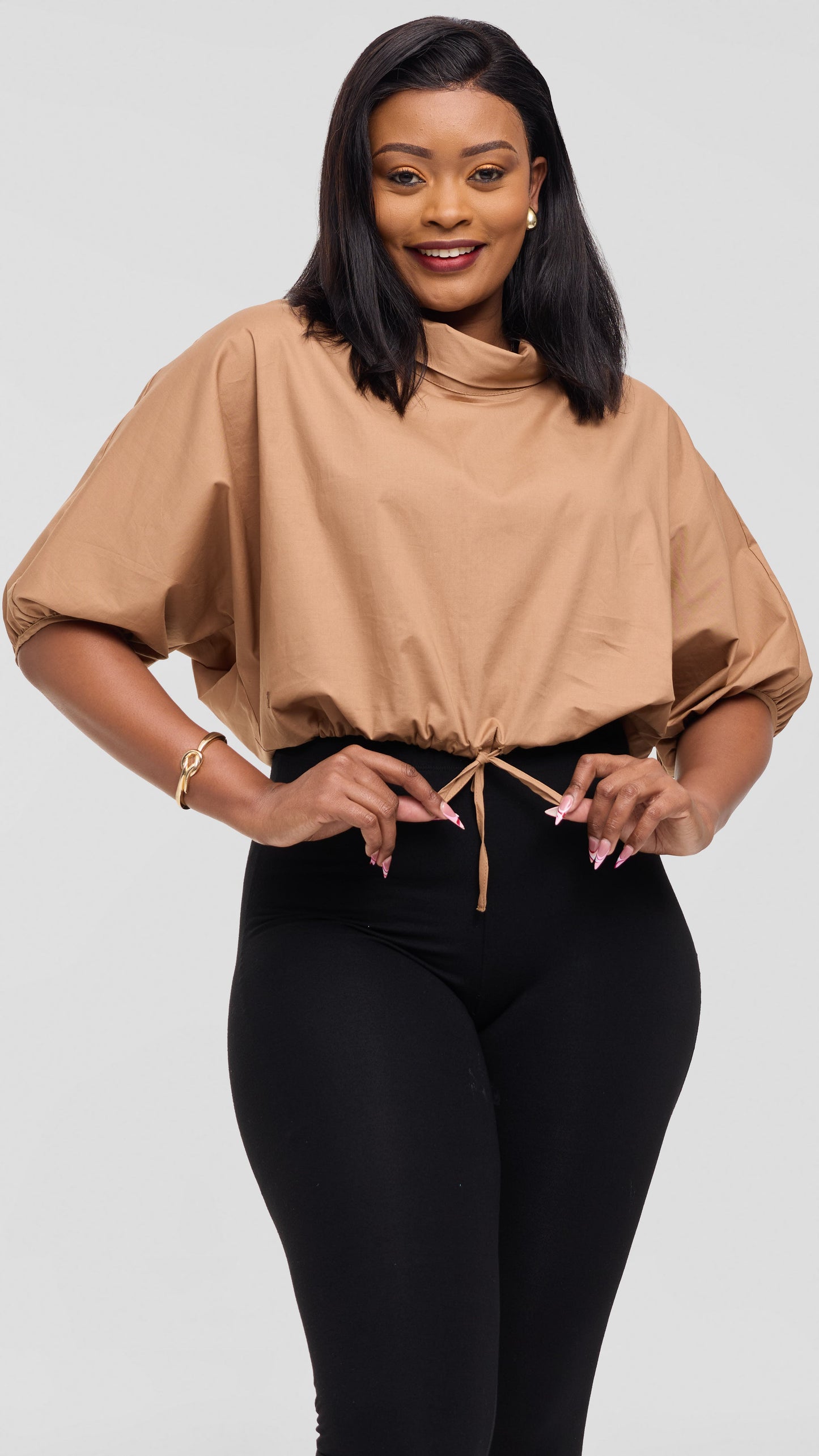 Safari by Vivo Njano Drawstring Top in Cotton - Tan