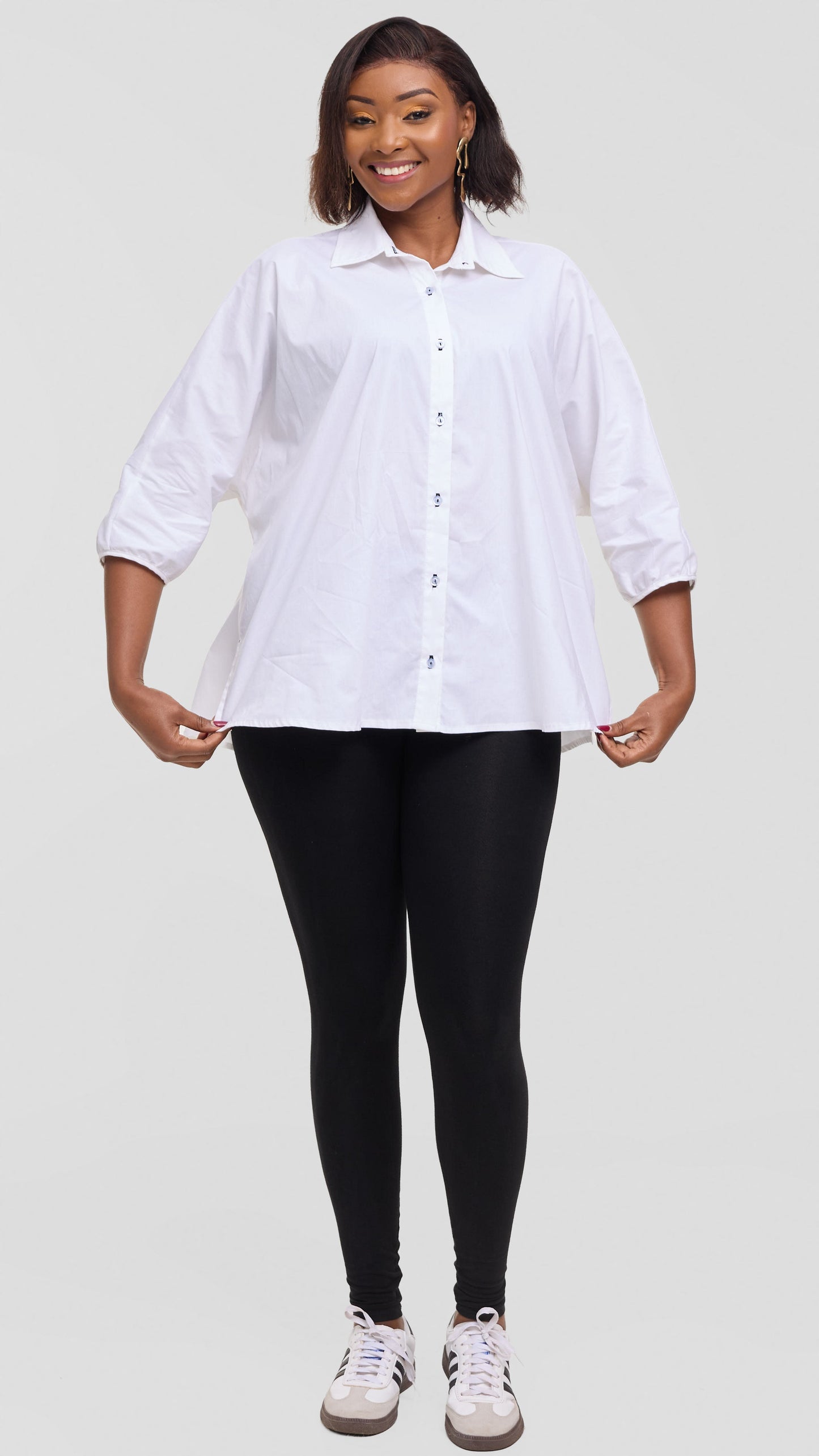 Vivo Back Pleat Loose Top in Cotton - White