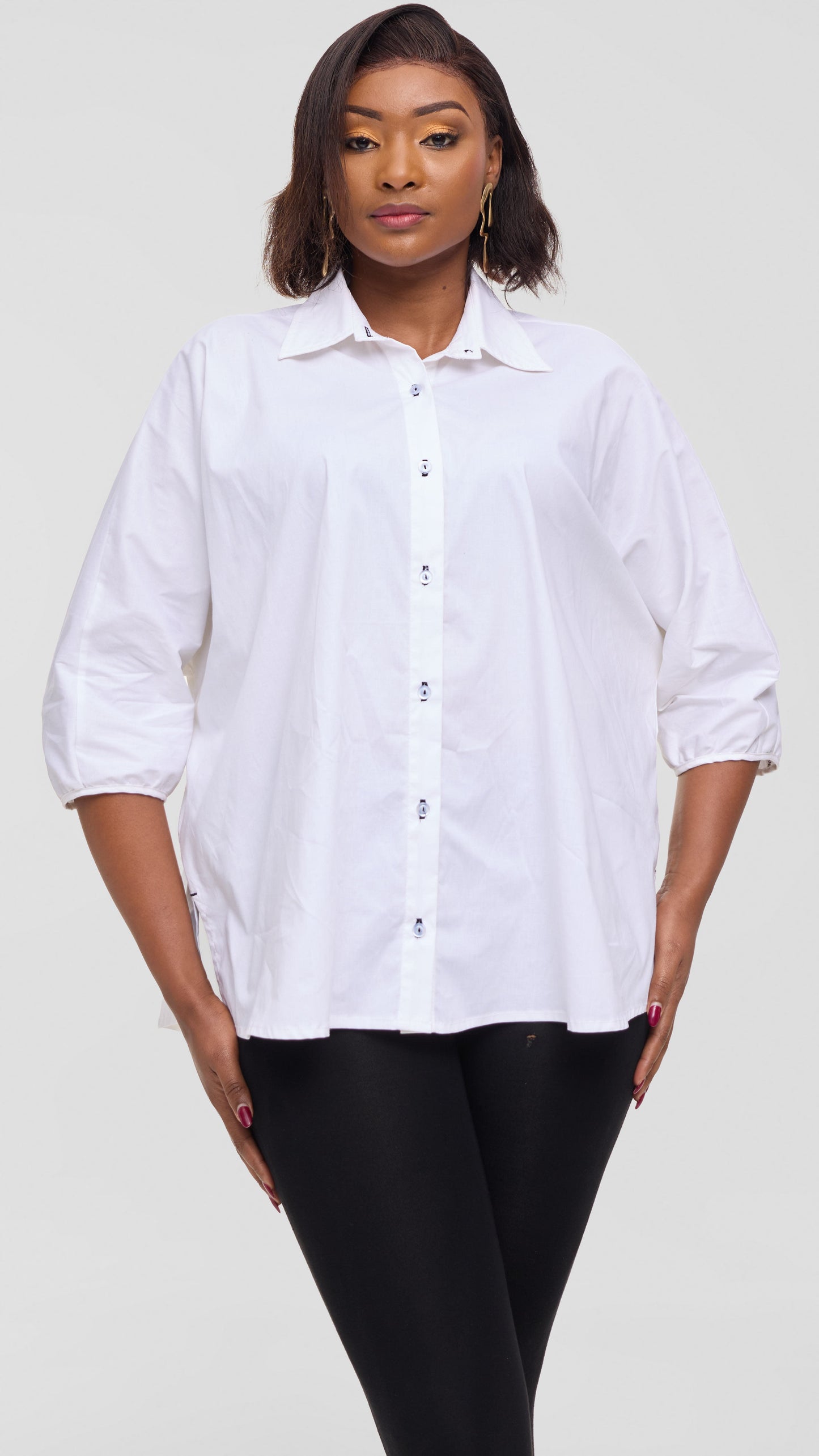 Vivo Back Pleat Loose Top in Cotton - White