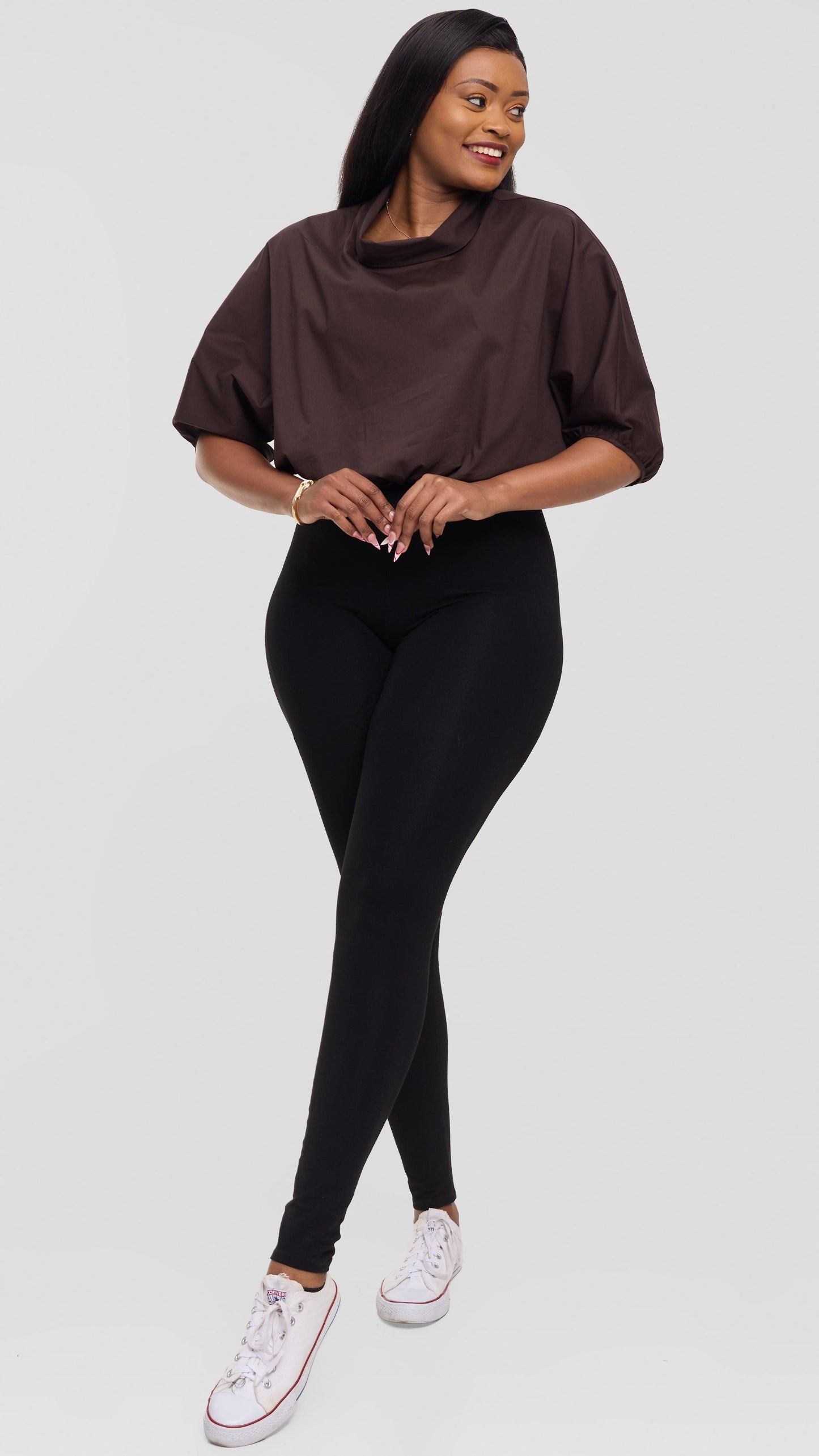 Safari by Vivo Njano Drawstring Top in Cotton - Dark Brown