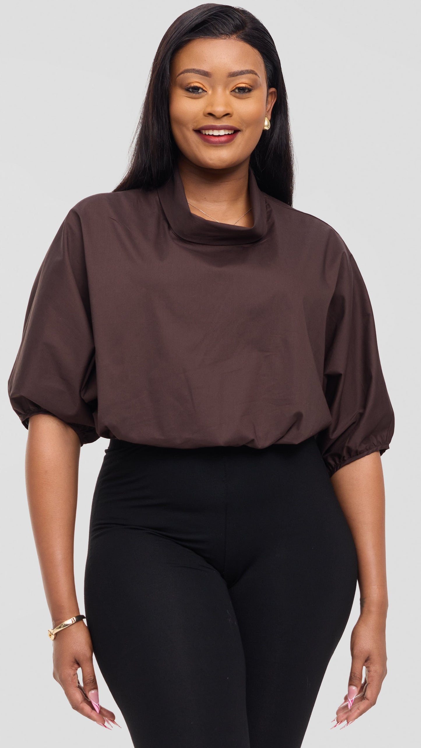 Safari by Vivo Njano Drawstring Top in Cotton - Dark Brown