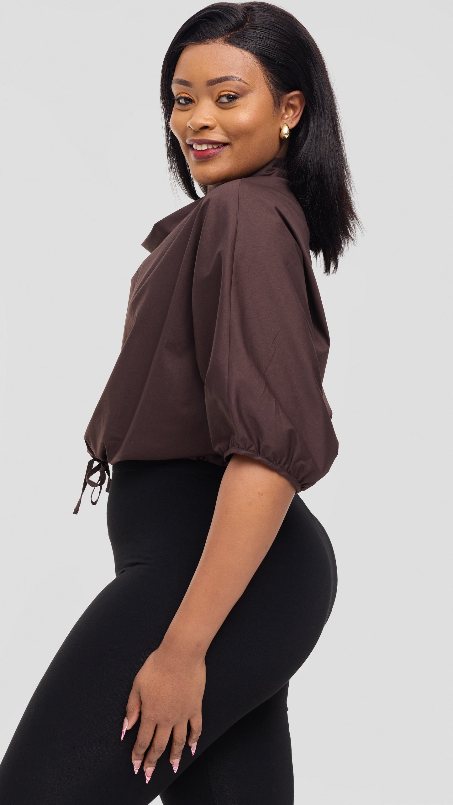 Safari by Vivo Njano Drawstring Top in Cotton - Dark Brown
