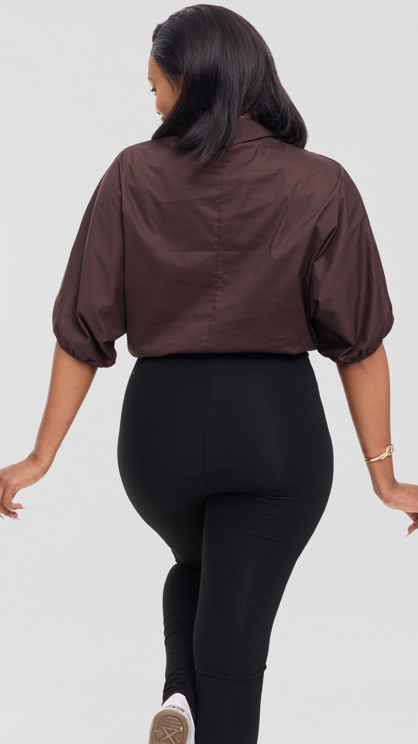 Safari by Vivo Njano Drawstring Top in Cotton - Dark Brown