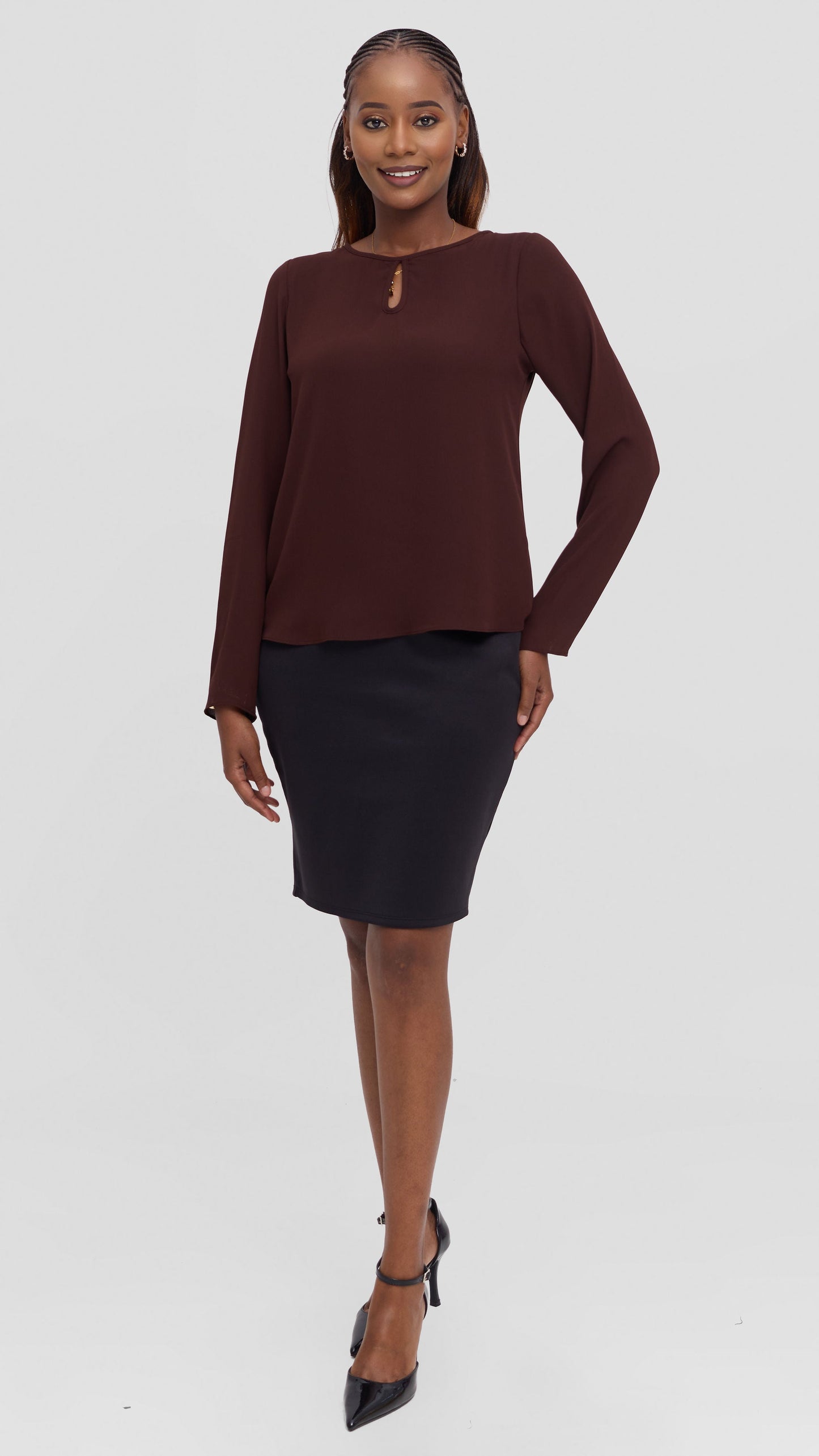 Vivo Sierra Long Sleeve Top in Chiffon (Double Layered)  - Chocolate