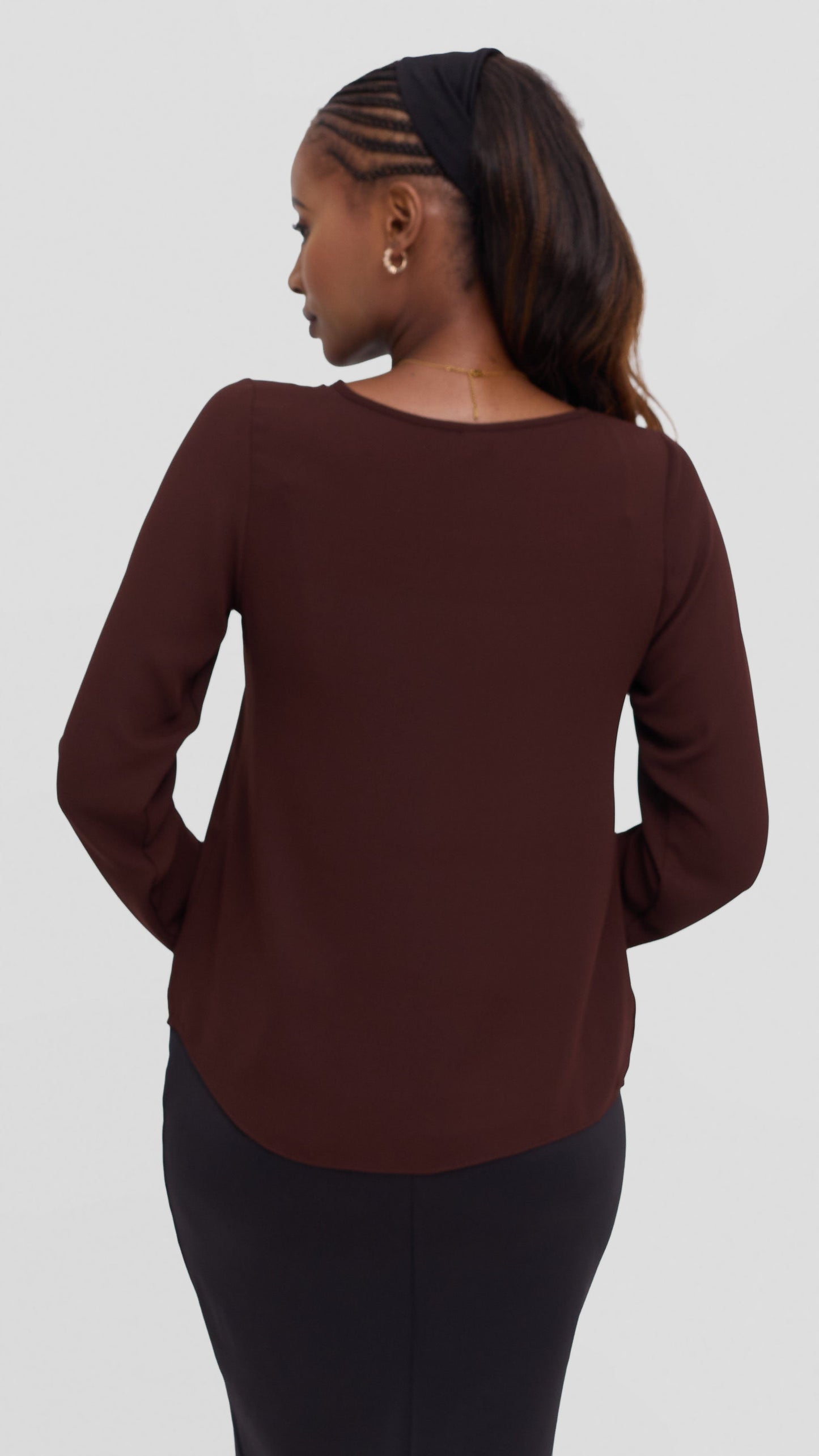 Vivo Sierra Long Sleeve Top in Chiffon (Double Layered)  - Chocolate