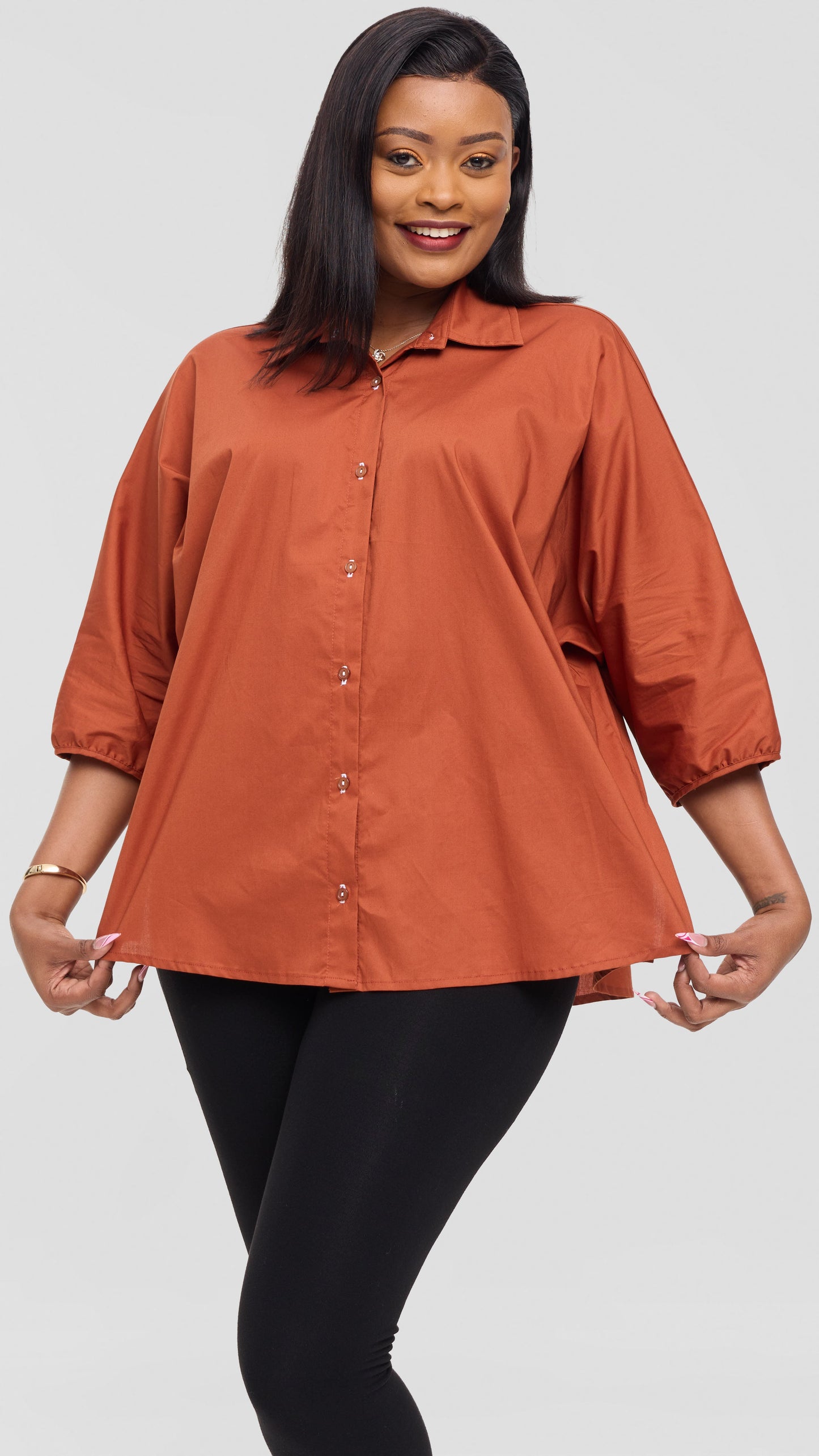Vivo Back Pleat Loose Top in Cotton - Rust