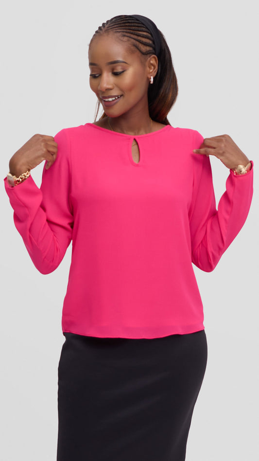 Vivo Sierra Long Sleeve Top in Chiffon (Double Layered)  - Pink