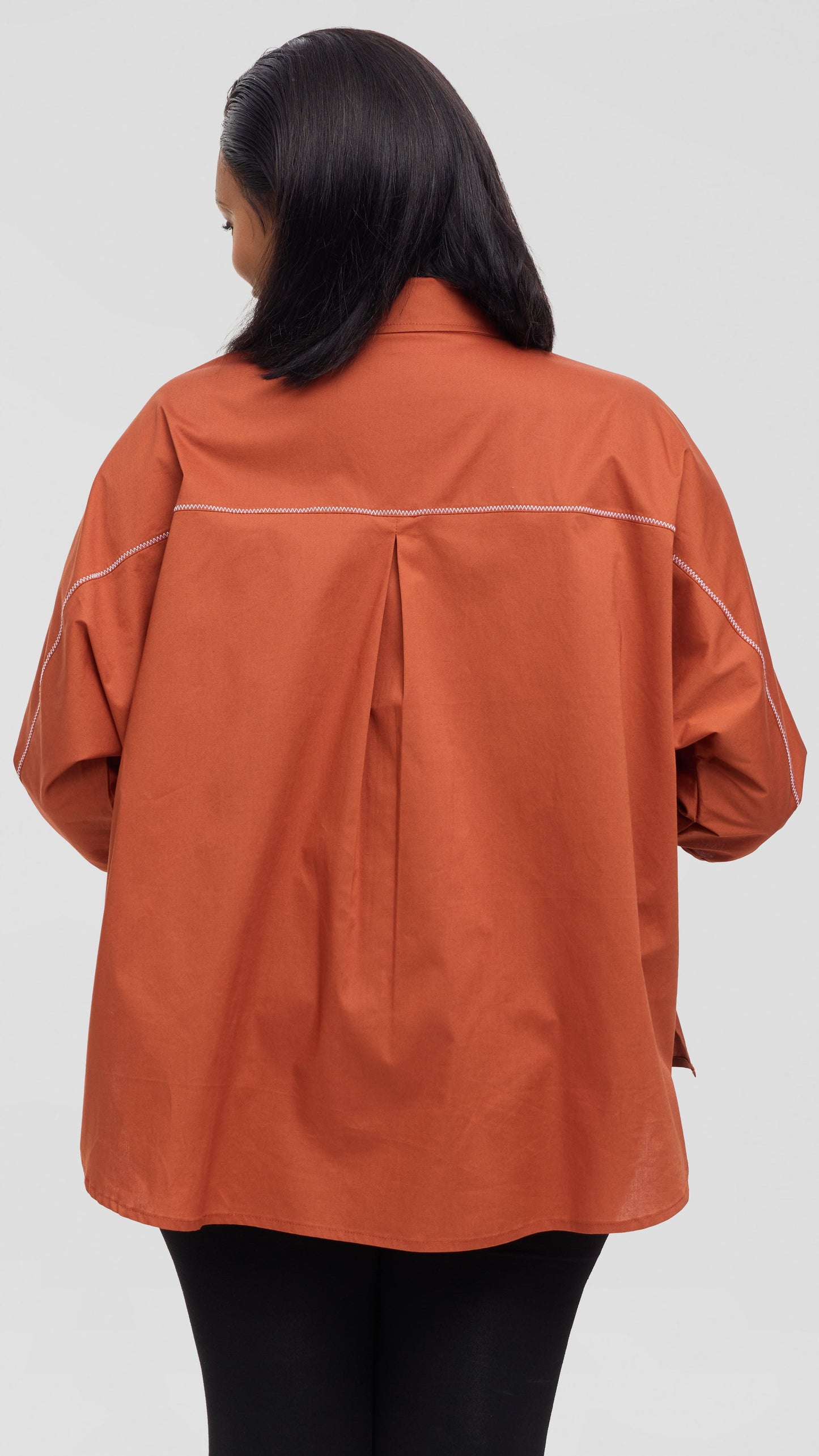 Vivo Back Pleat Loose Top in Cotton - Rust