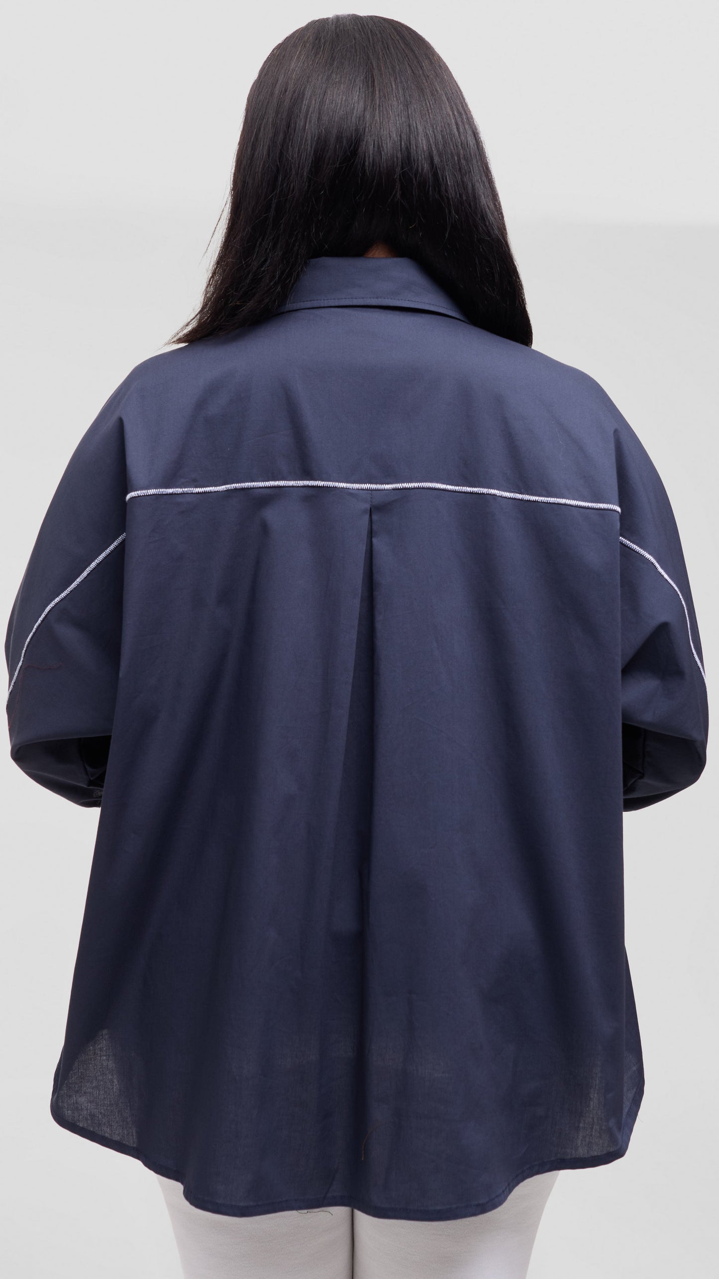 Vivo Back Pleat Loose Top in Cotton - Dark Navy