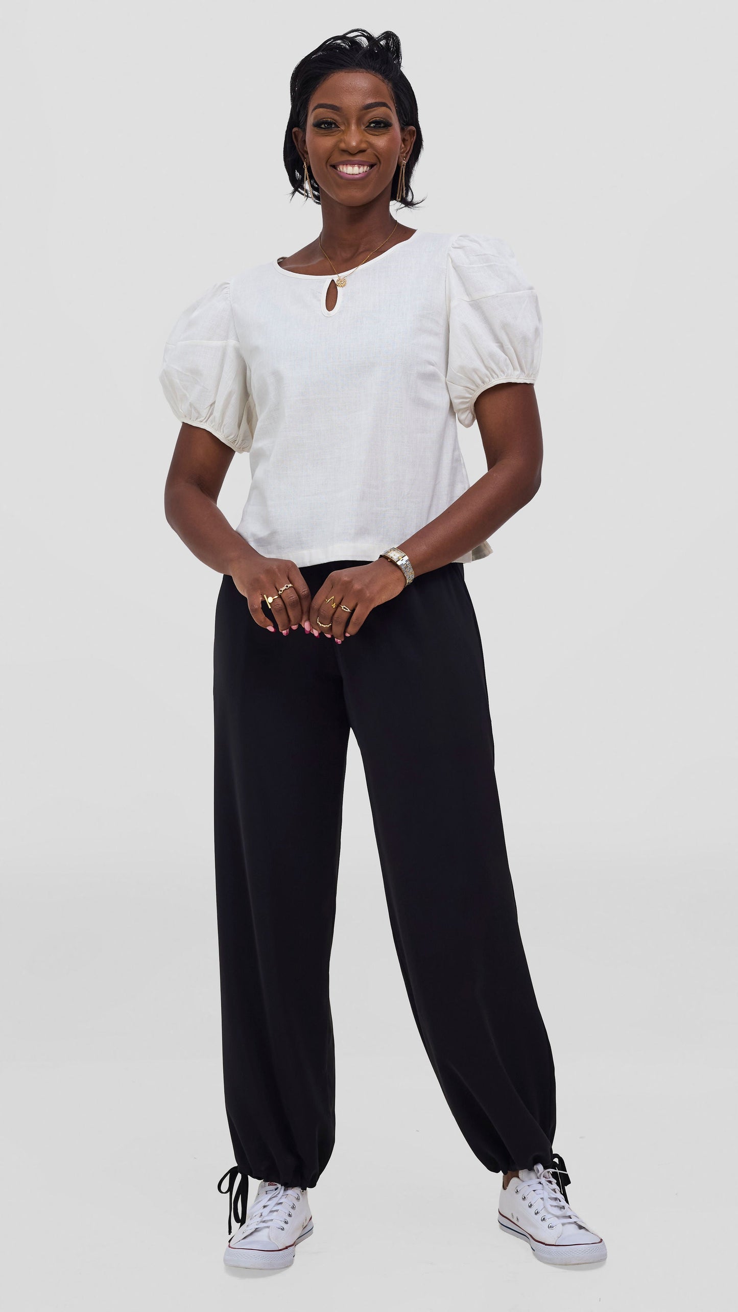 Vivo Lulu Bubble Sleeve Top - Off White