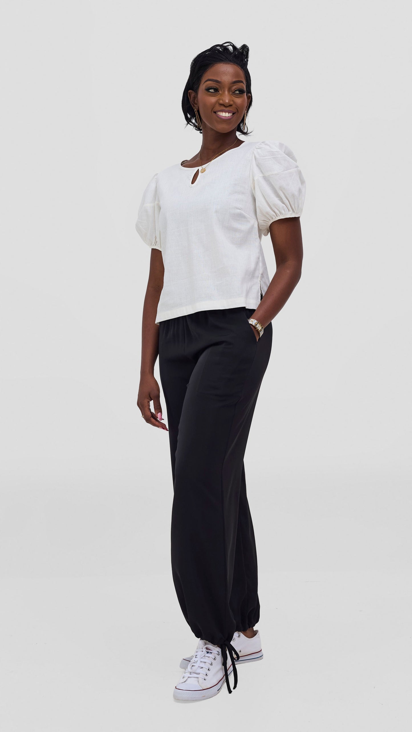 Vivo Lulu Bubble Sleeve Top - Off White