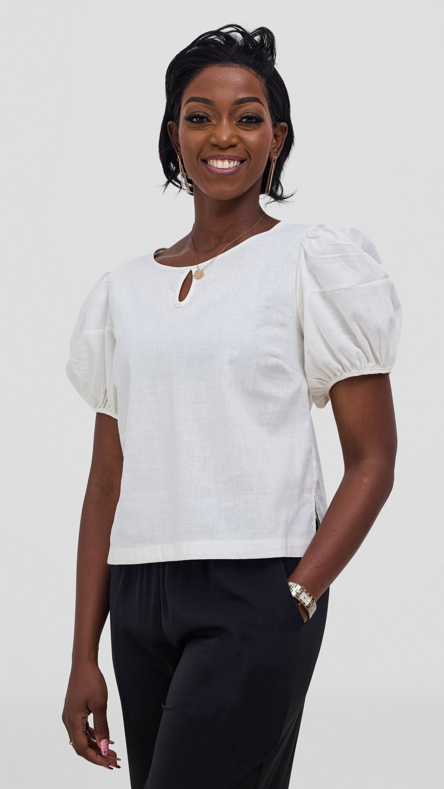 Vivo Lulu Bubble Sleeve Top - Off White