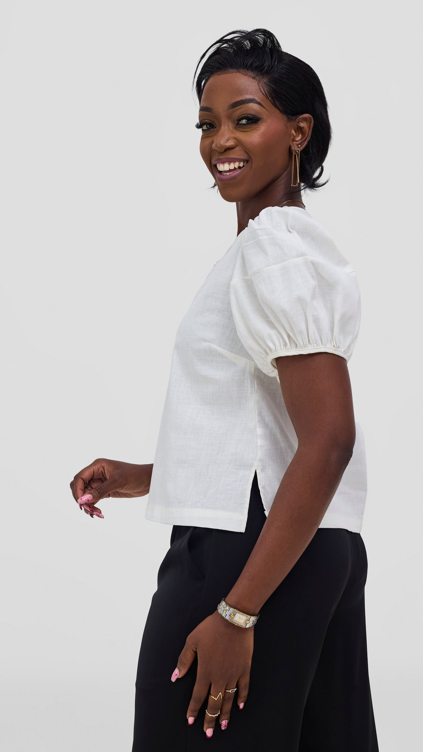Vivo Lulu Bubble Sleeve Top - Off White