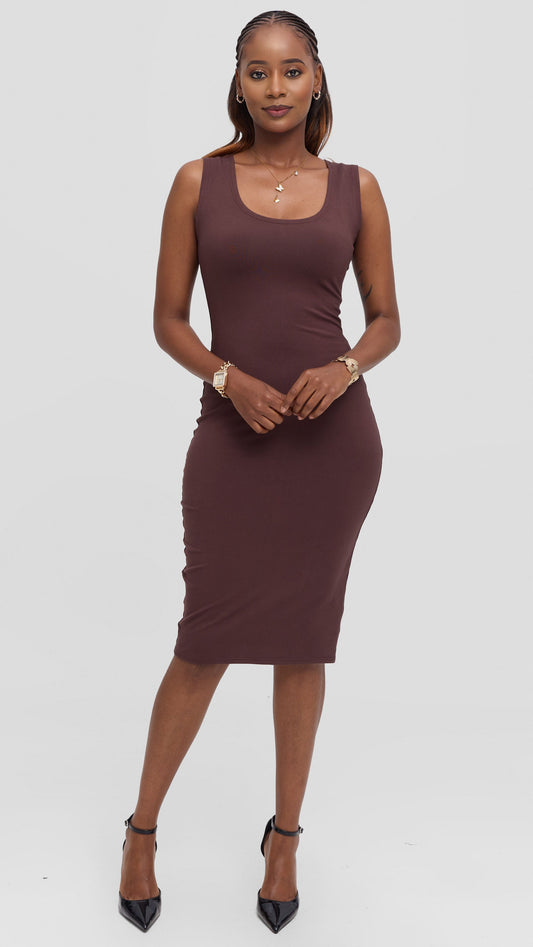 Vivo Basic Bodycon Dress in Stretch Reeyon - Chocolate