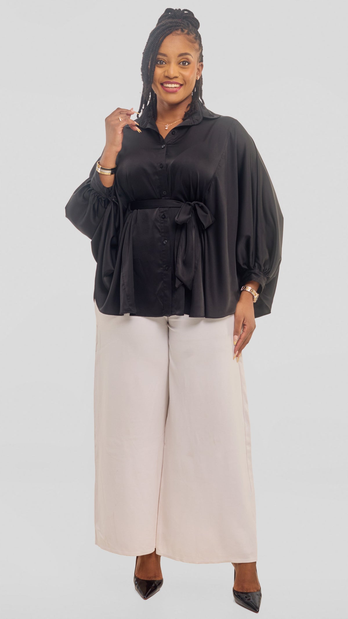 Vivo Loose Shirt in Satin - Black