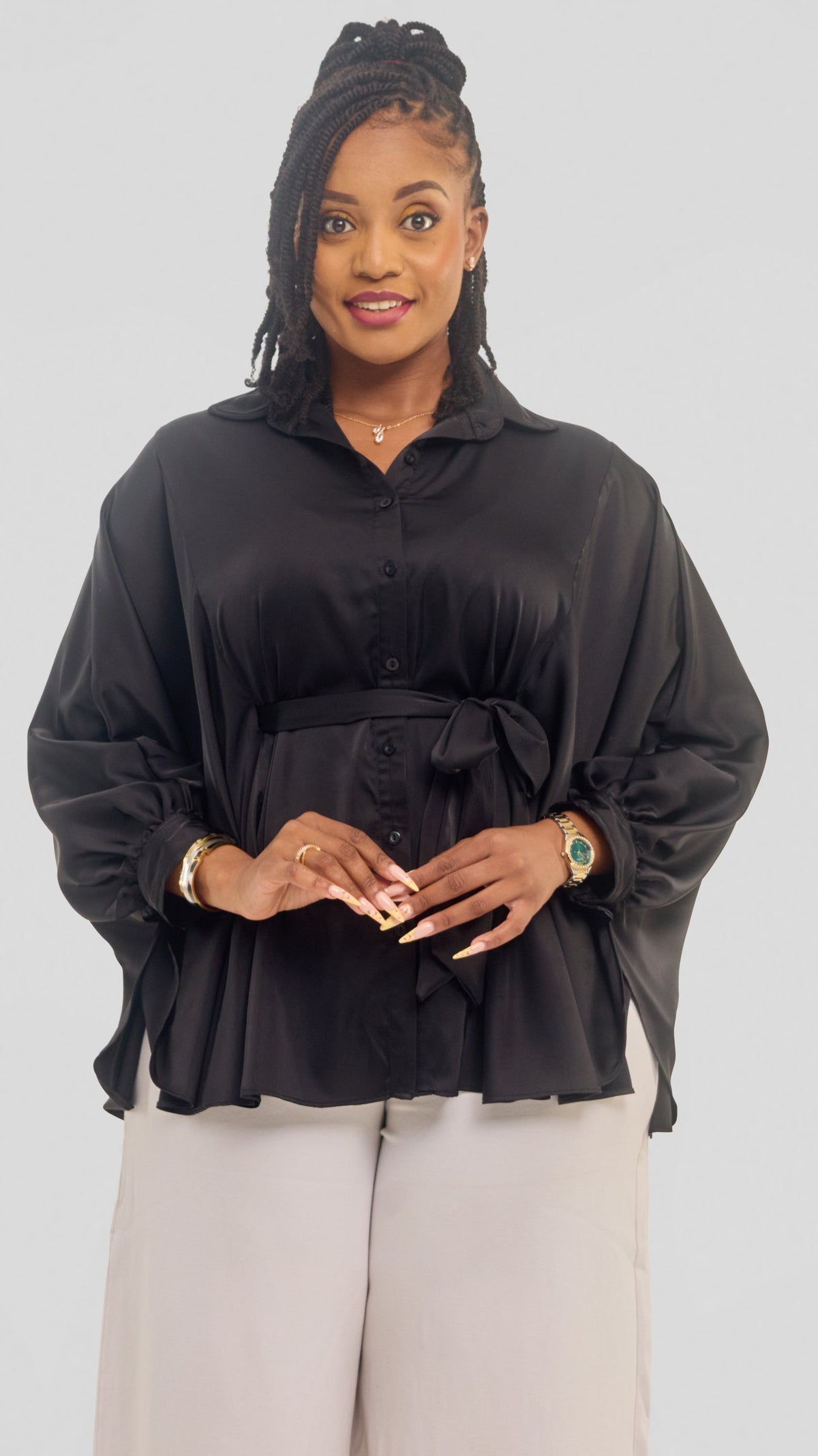 Vivo Loose Shirt in Satin - Black