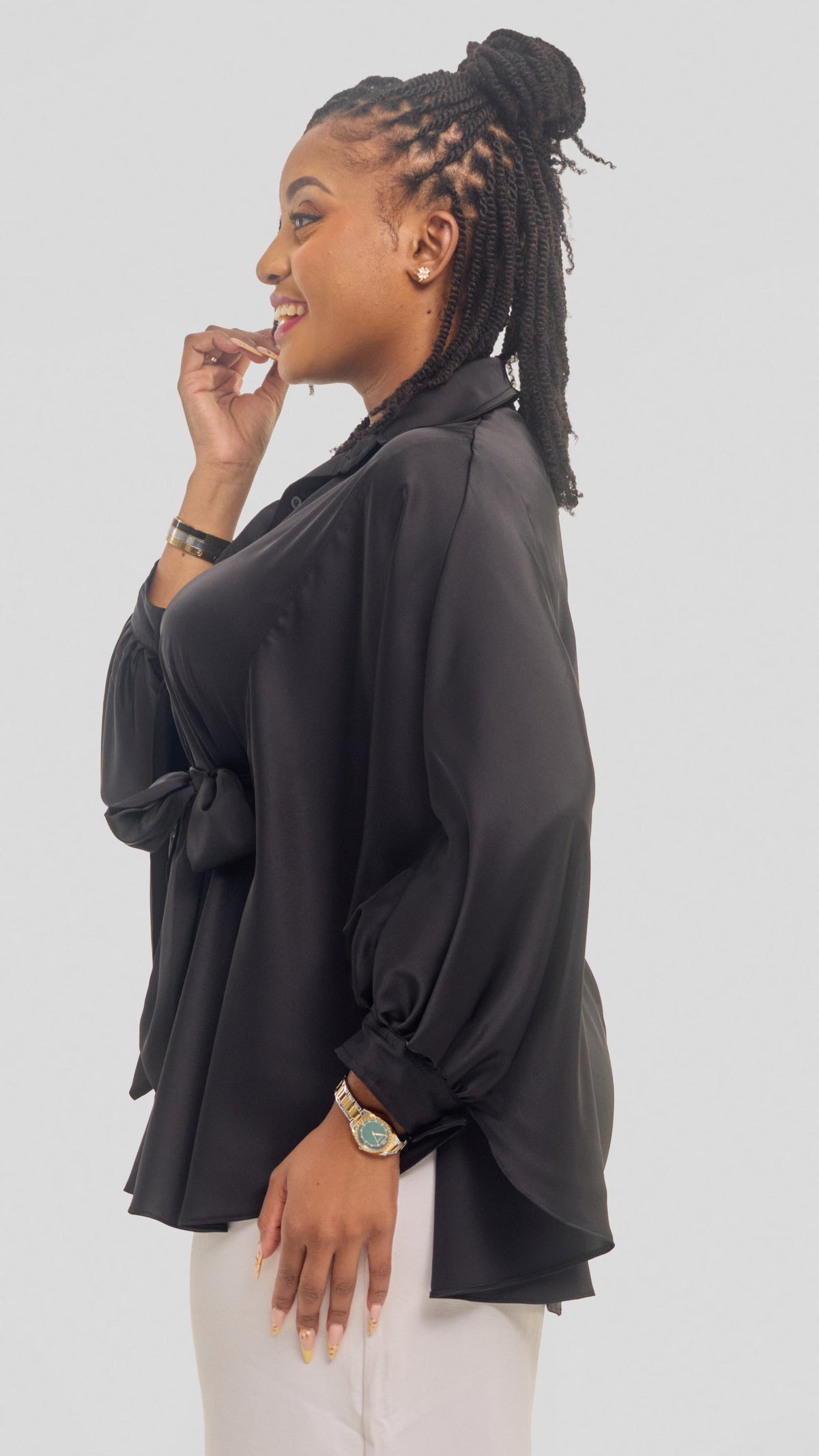 Vivo Loose Shirt in Satin - Black
