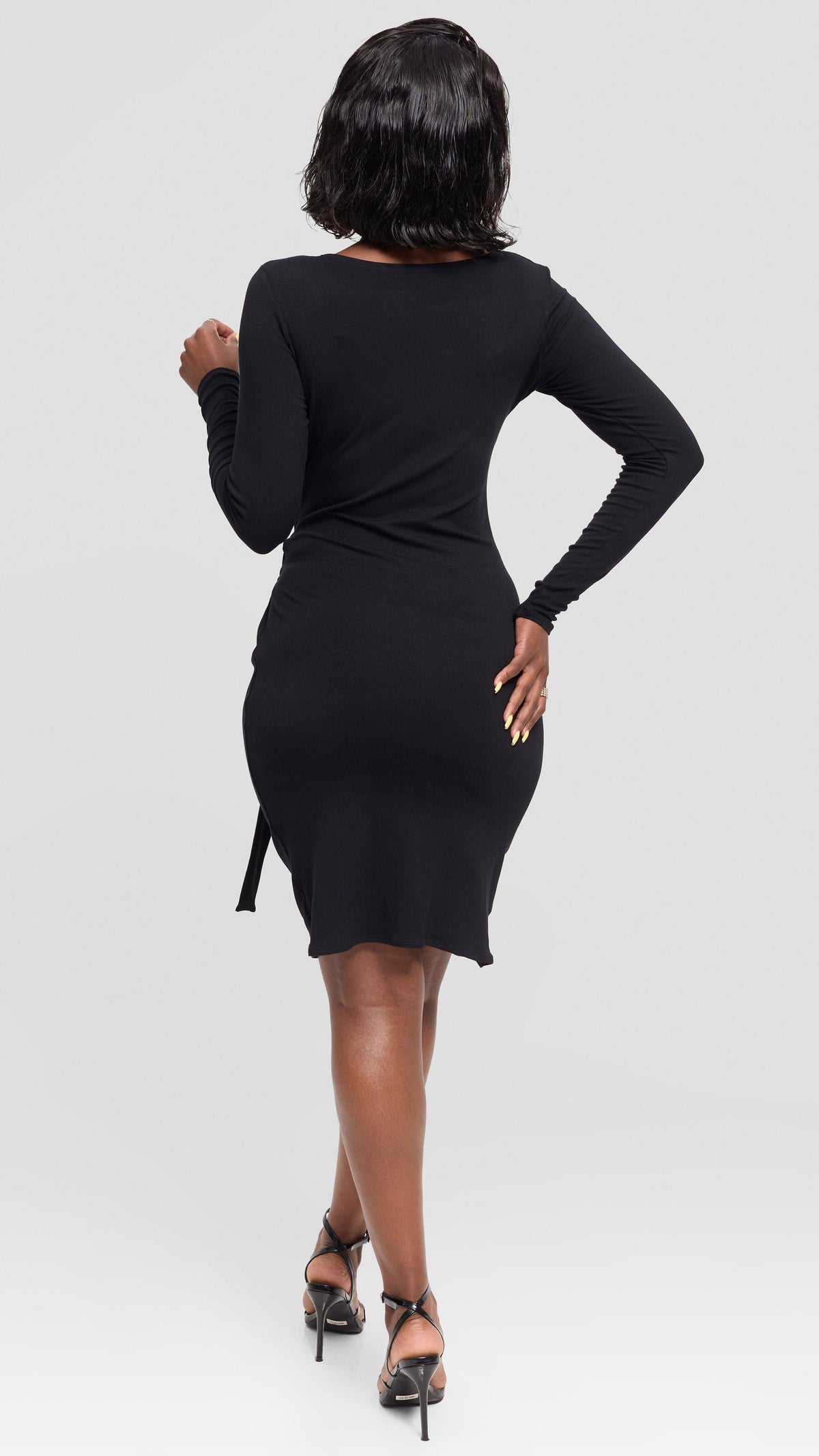 Vivo Side Tie Knee Length Dress in Jersey - Black