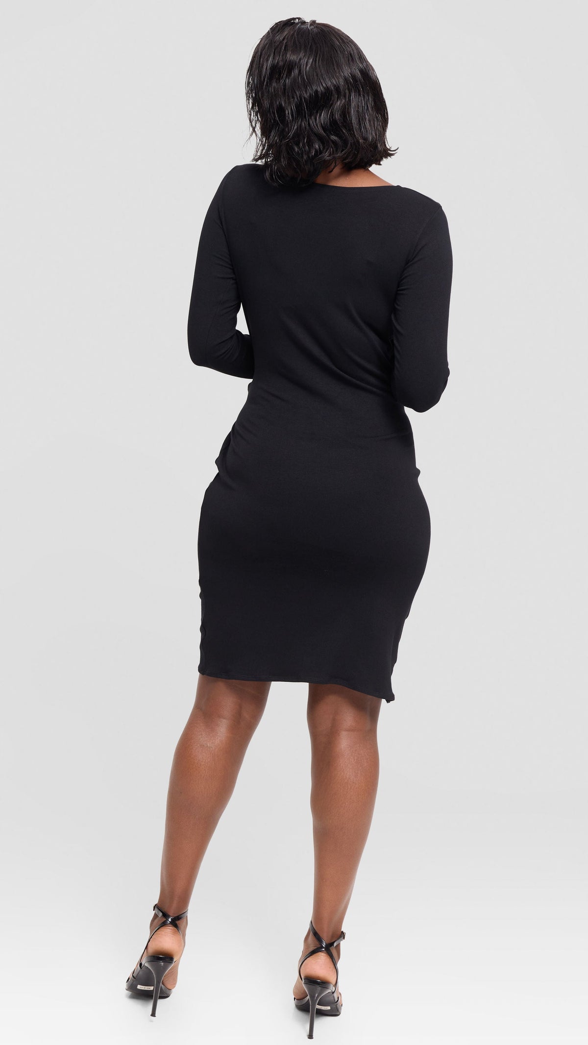 Vivo Side Tie Knee Length Dress in Jersey - Black