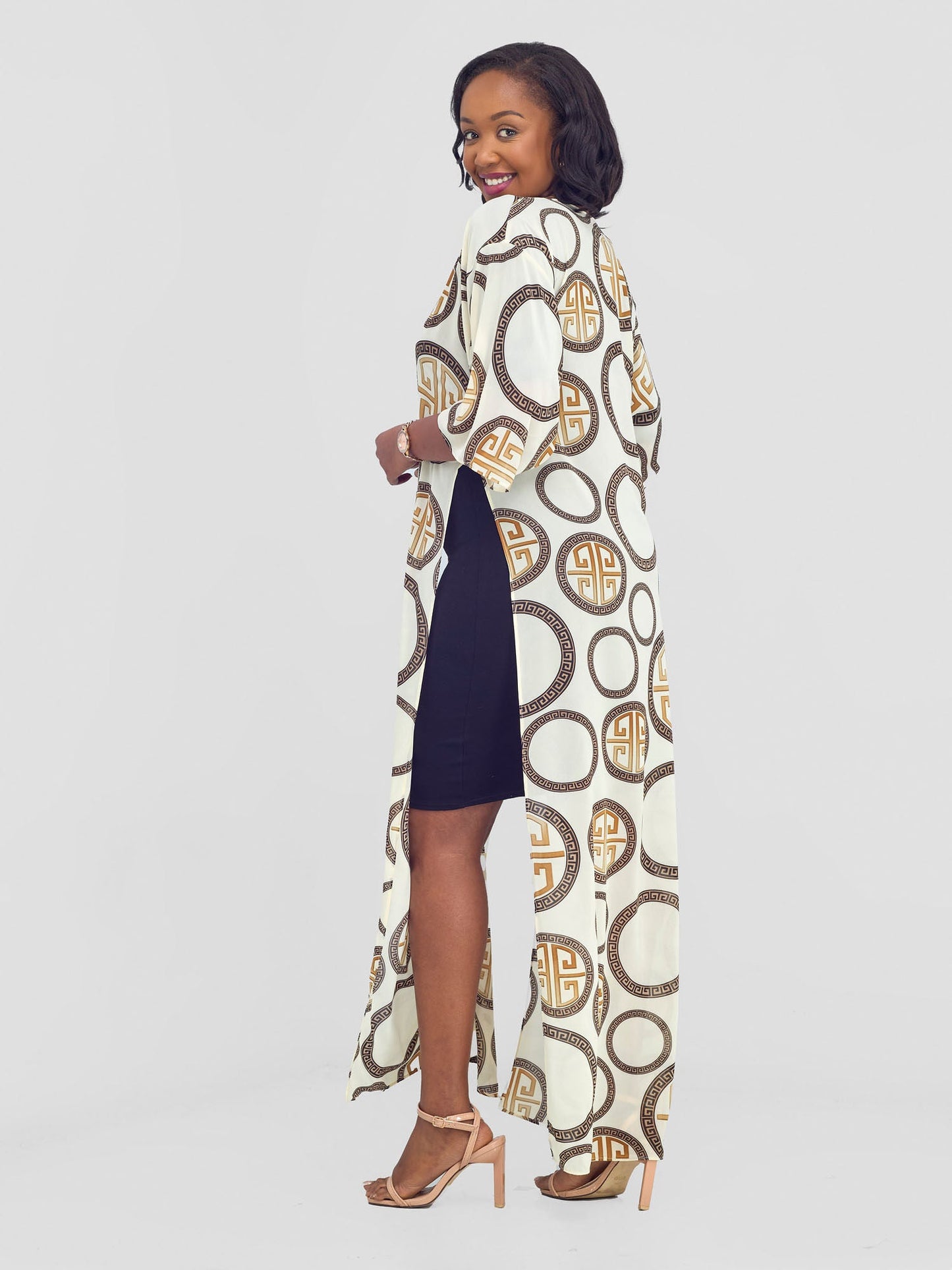 Vivo Maisha High Slit Kimono - Cream Pingu Print