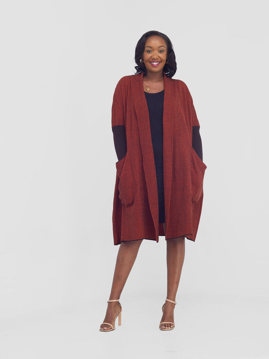 Vivo Cuffed Wide Sweater - Tangerine / Coffee Brown
