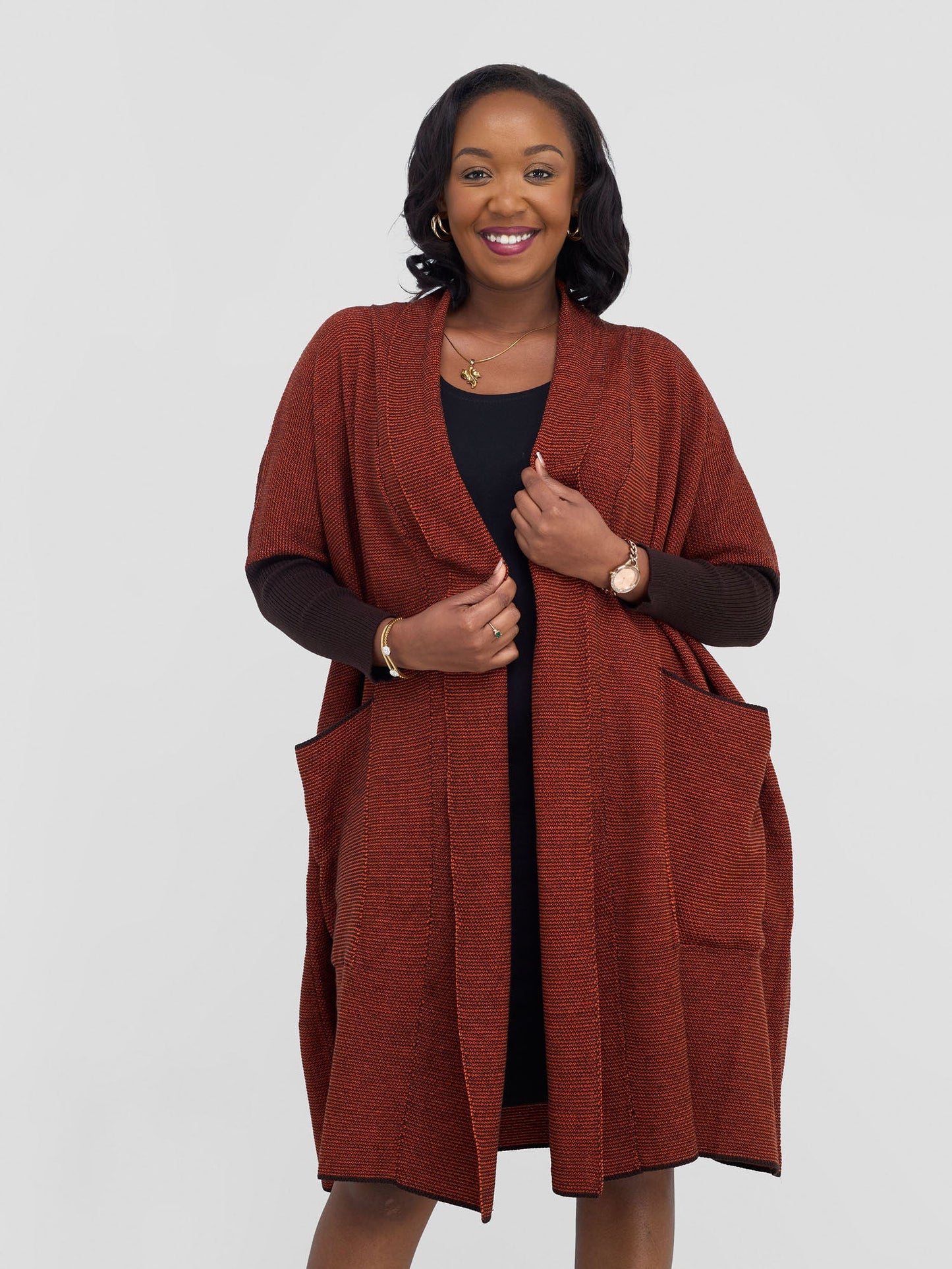 Vivo Cuffed Wide Sweater - Tangerine / Coffee Brown