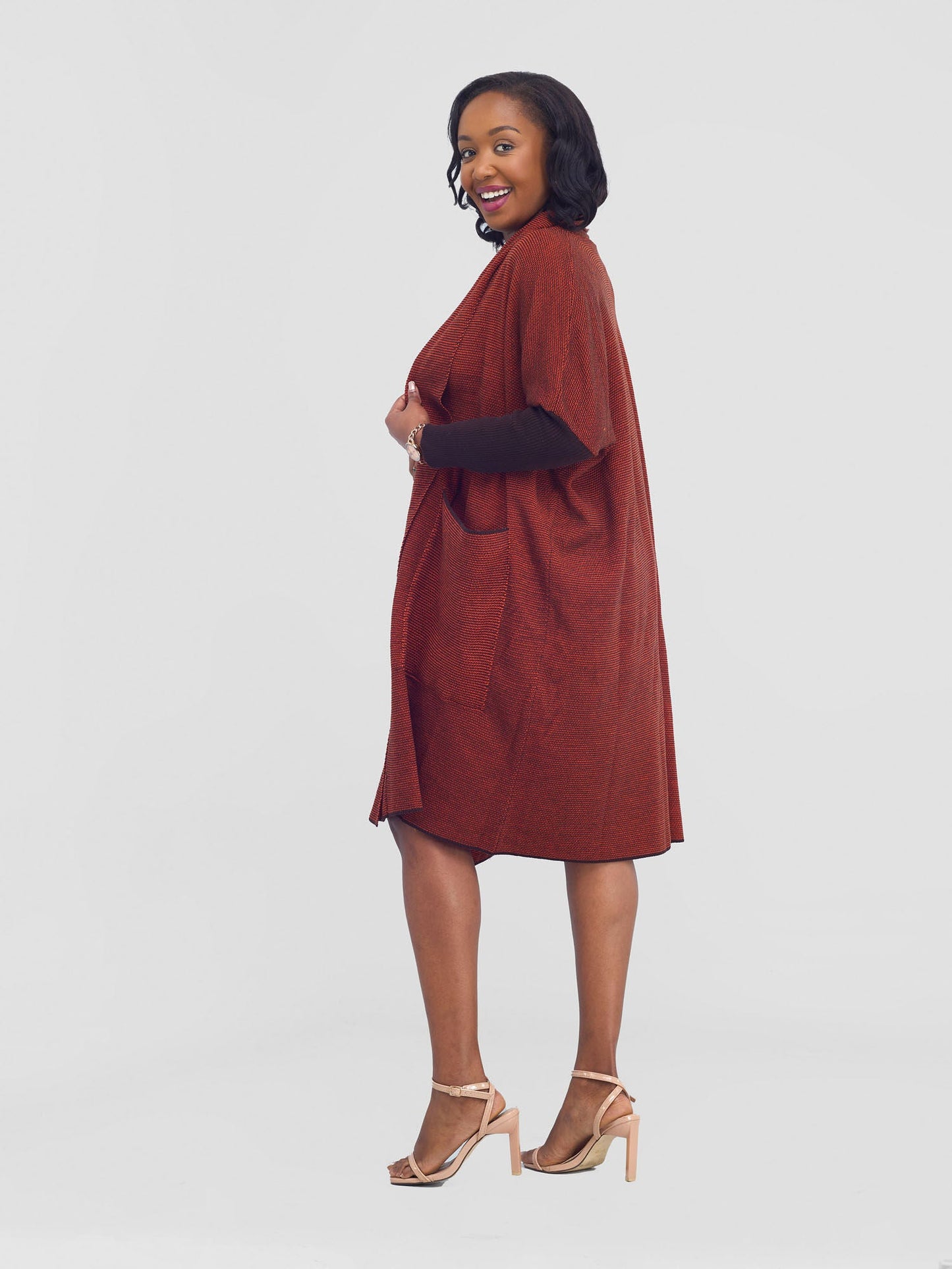 Vivo Cuffed Wide Sweater - Tangerine / Coffee Brown