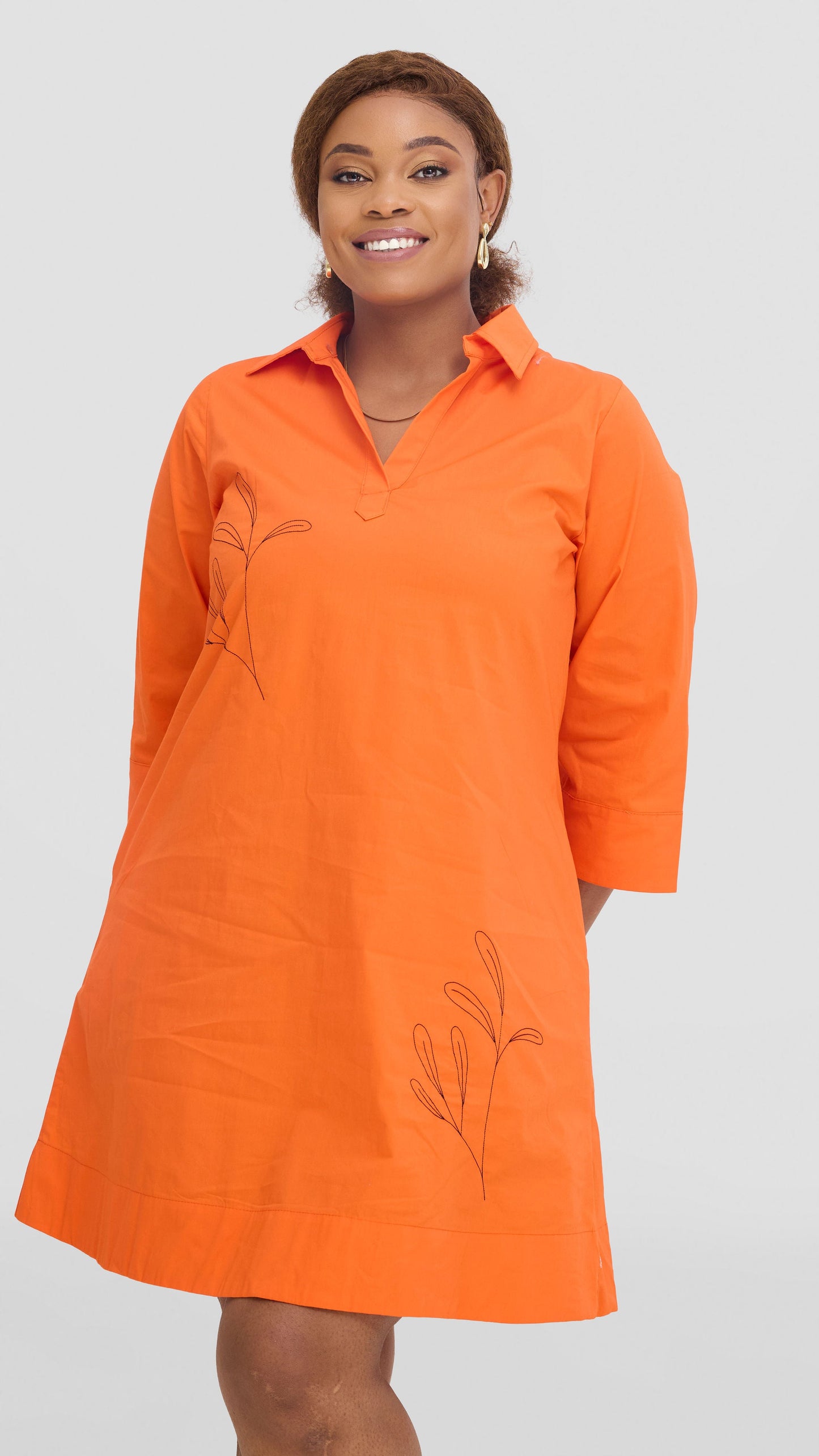Safari by Vivo Mansi Wide Hem Embroidered Tent Dress -  Orange