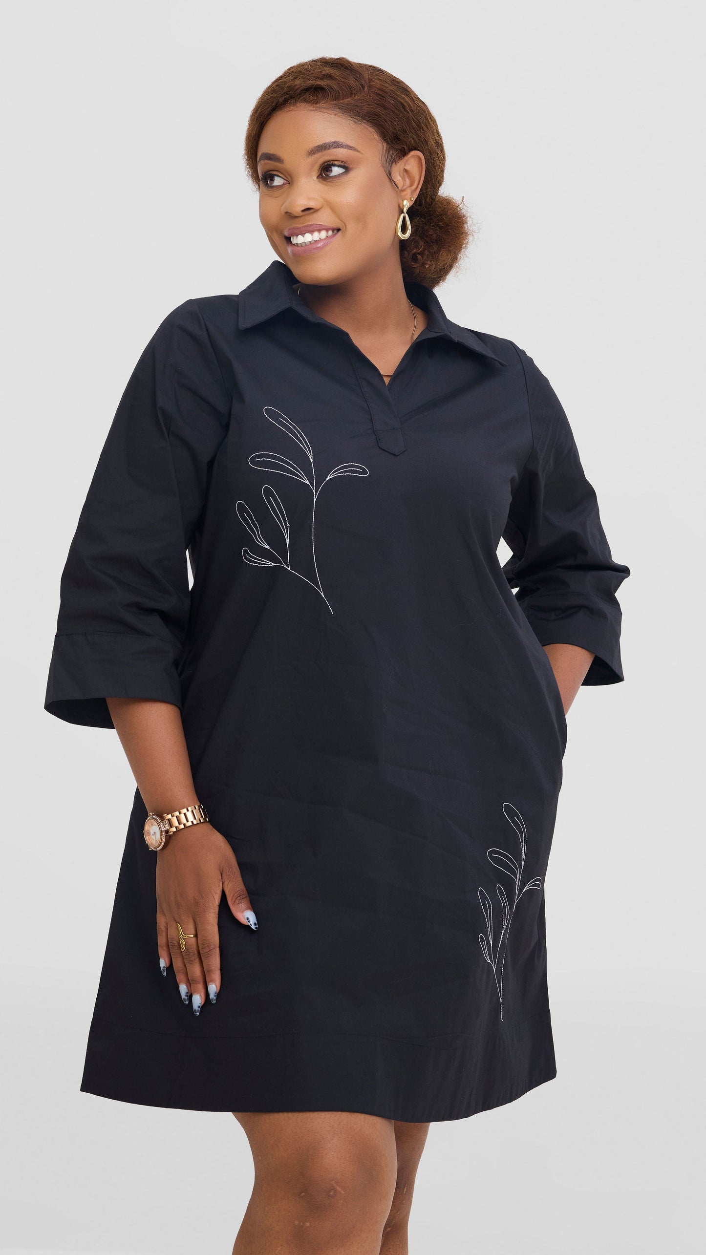 Safari by Vivo Mansi Wide Hem Embroidered Tent Dress -  Black