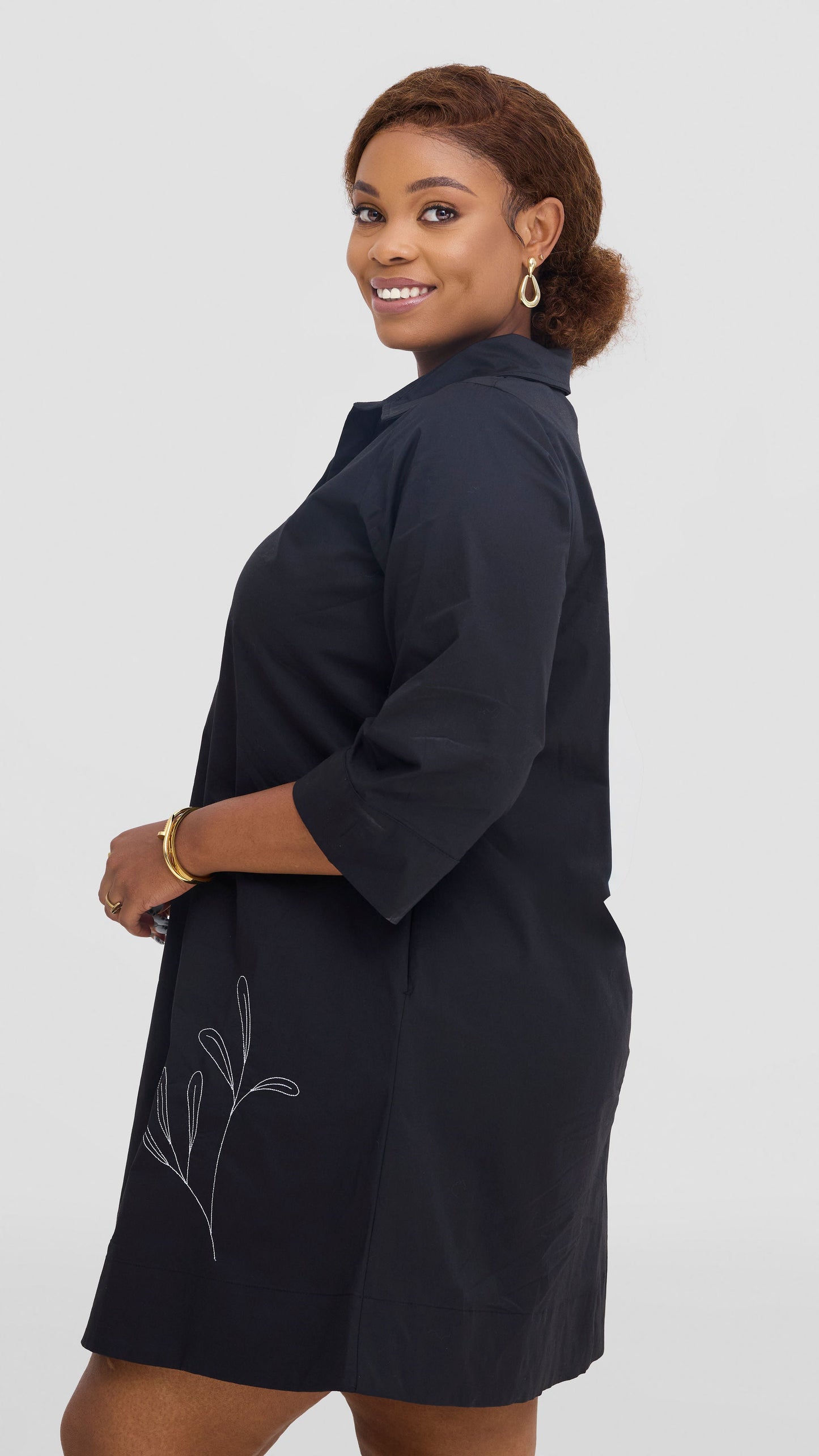 Safari by Vivo Mansi Wide Hem Embroidered Tent Dress -  Black