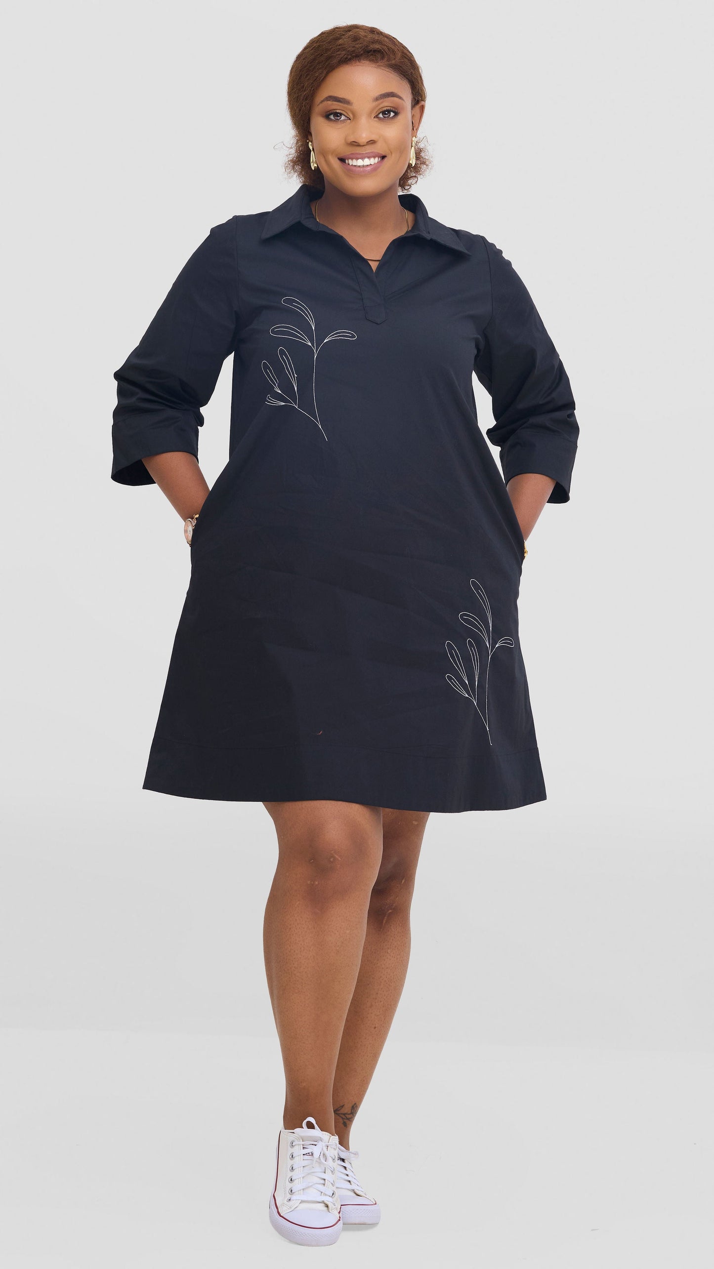 Safari by Vivo Mansi Wide Hem Embroidered Tent Dress -  Black